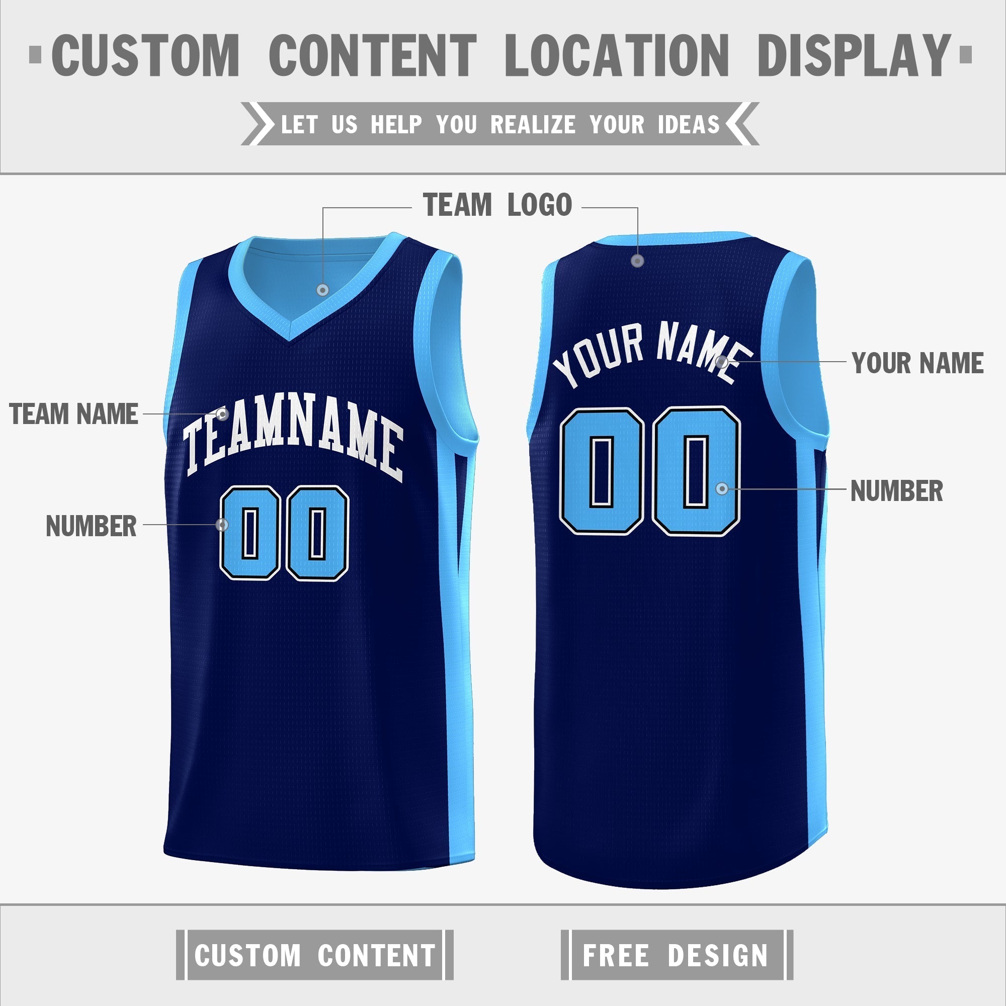 Benutzerdefinierte Marineblau Doppel Seite Tops Athletische Basketball Jersey