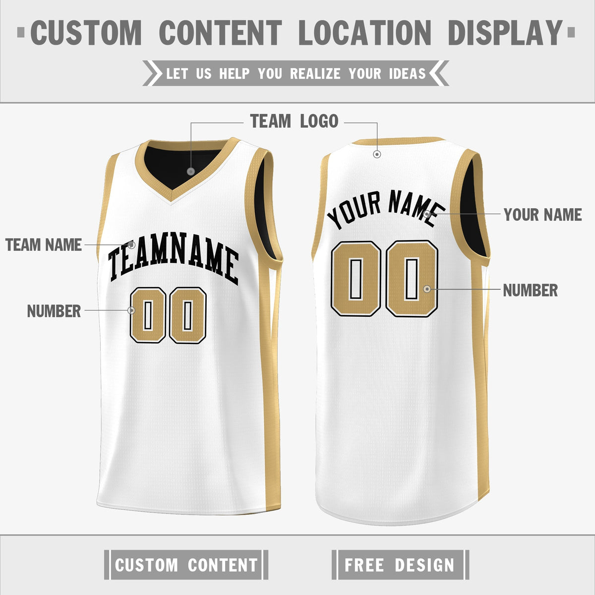 Custom Black White-Khaki Double Side Tops Athletic Basketball Jersey