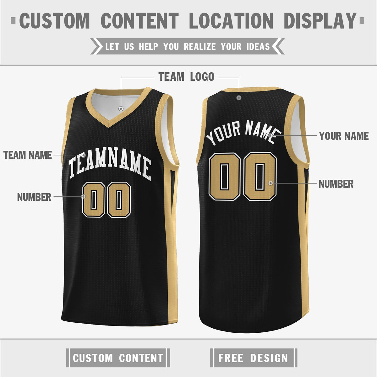 Custom Black White-Khaki Double Side Tops Athletic Basketball Jersey