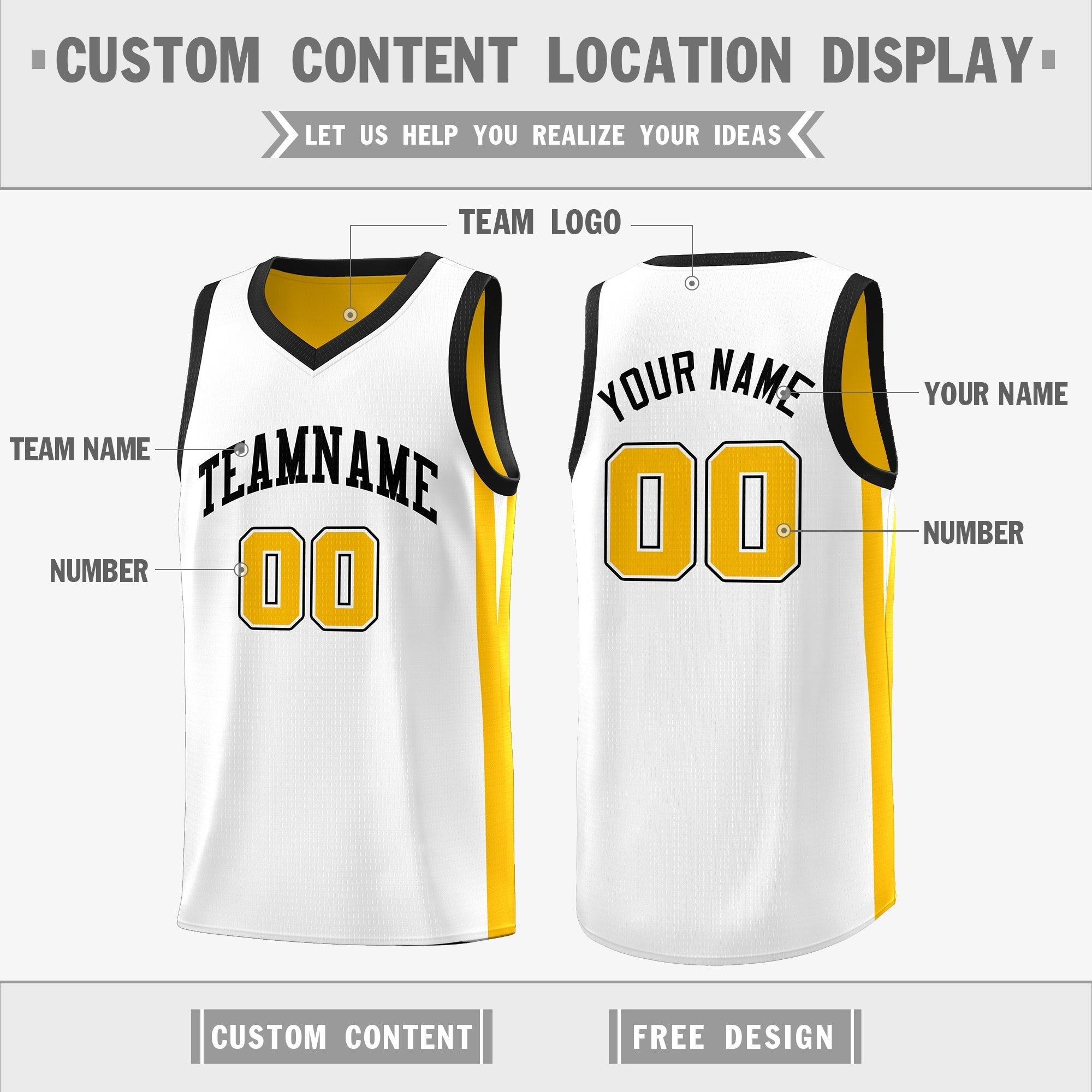 Benutzerdefinierte gelb weiß doppelseitig Tops Athletic Basketball Jersey