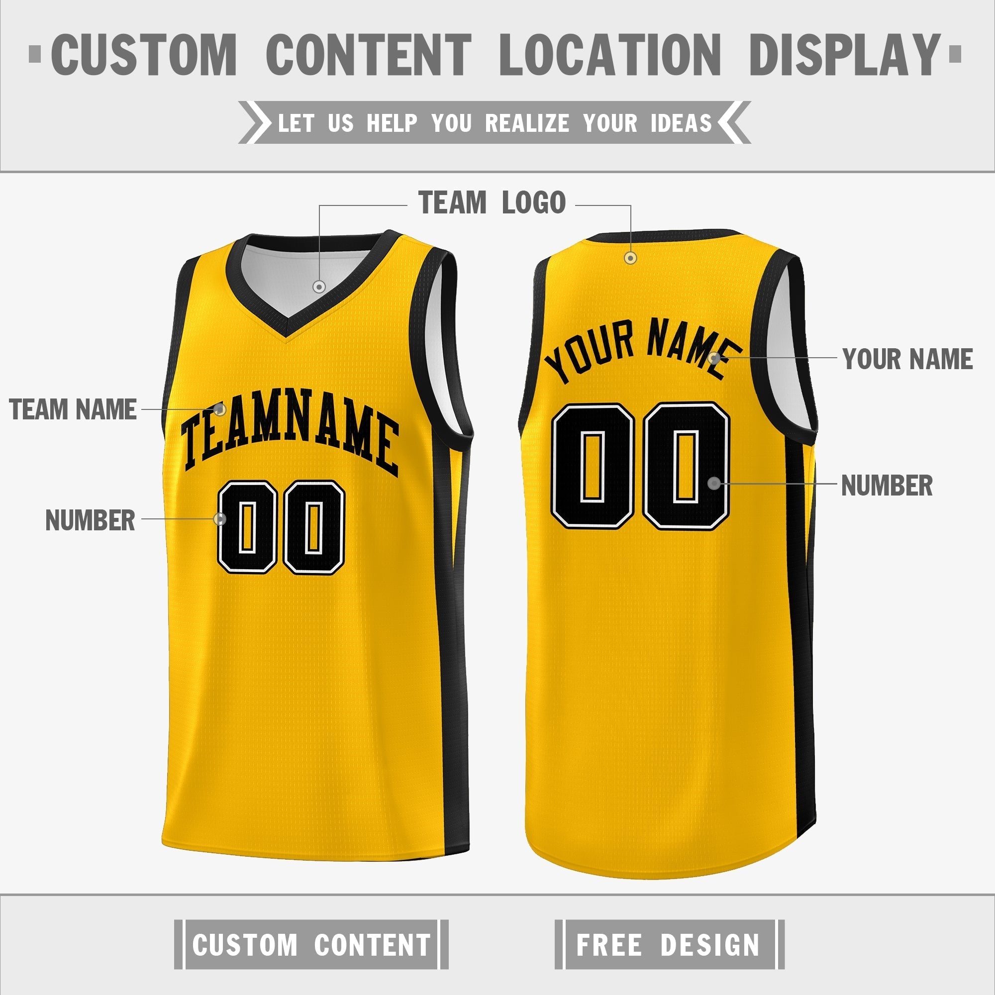 Benutzerdefinierte gelb weiß doppelseitig Tops Athletic Basketball Jersey