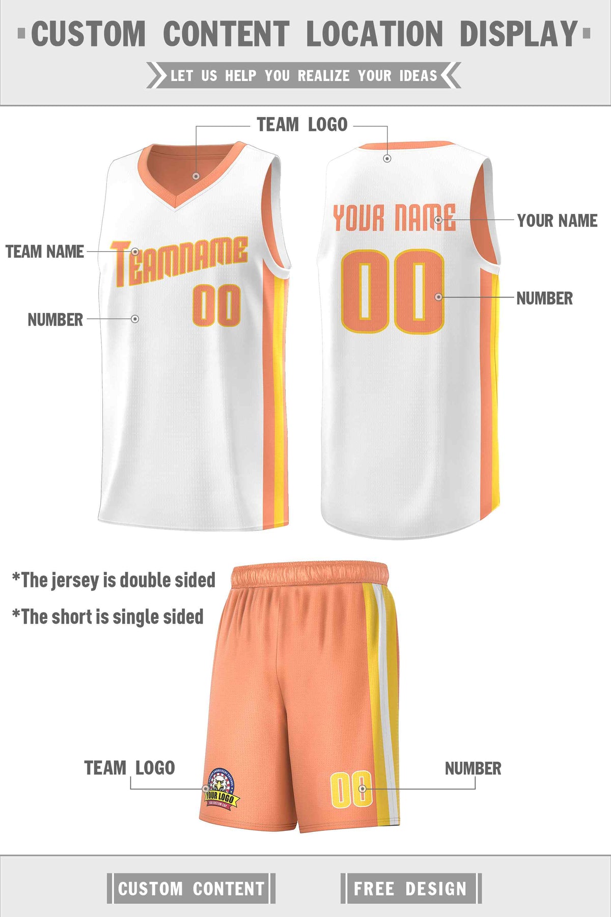 Custom White Orange-Yellow Double Side kits Men Basketball Jersey|KXKSHOP