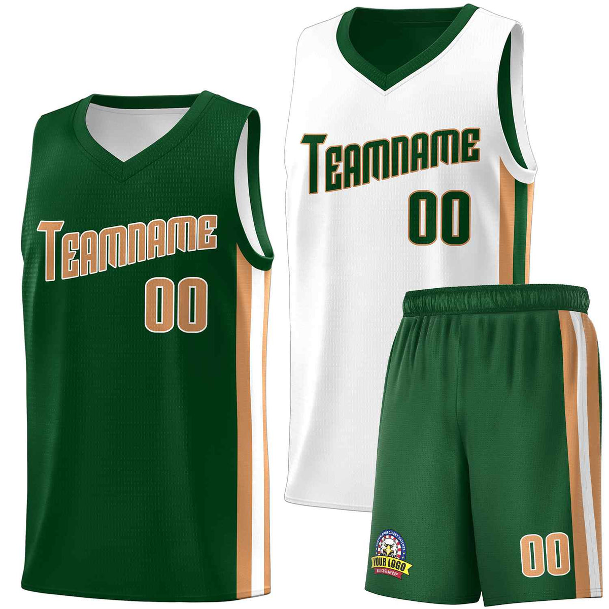 Custom Green White-Old Gold Double Side kits Men Basketball Jersey