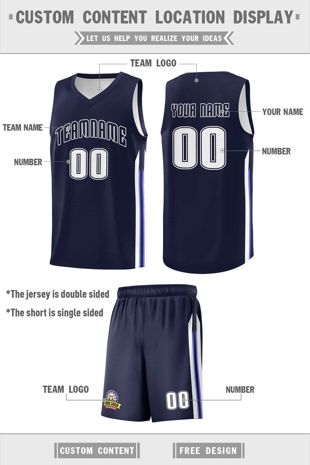 Custom Navy White Double SideKits Men Basketball Jersey | KXKSHOP
