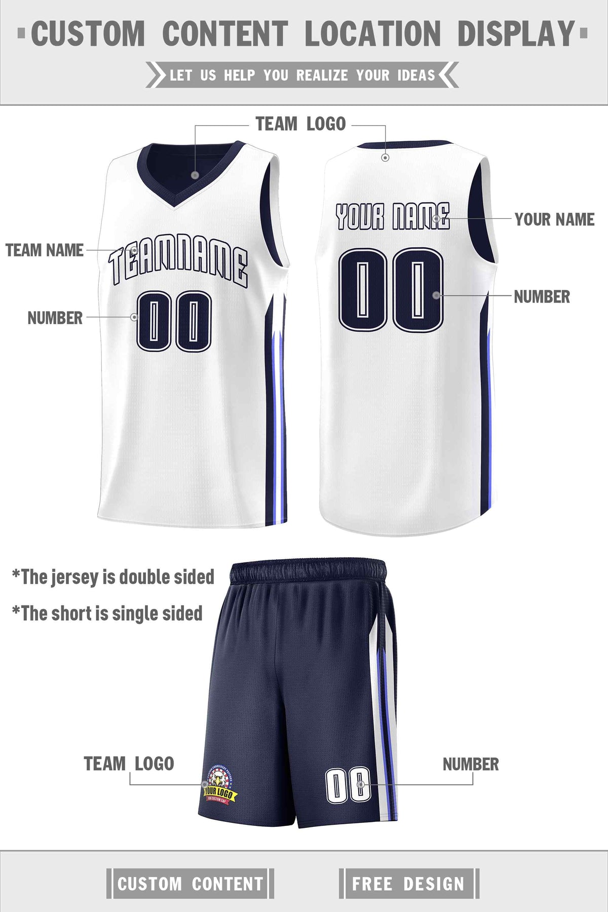 Custom Navy White Double SideKits Men Basketball Jersey | KXKSHOP