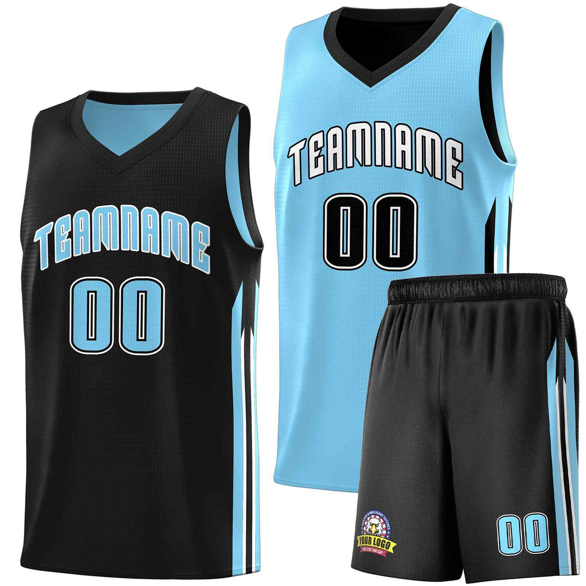 Custom Black Light Blue Double SideKits Men Basketball Jersey | KXKSHOP