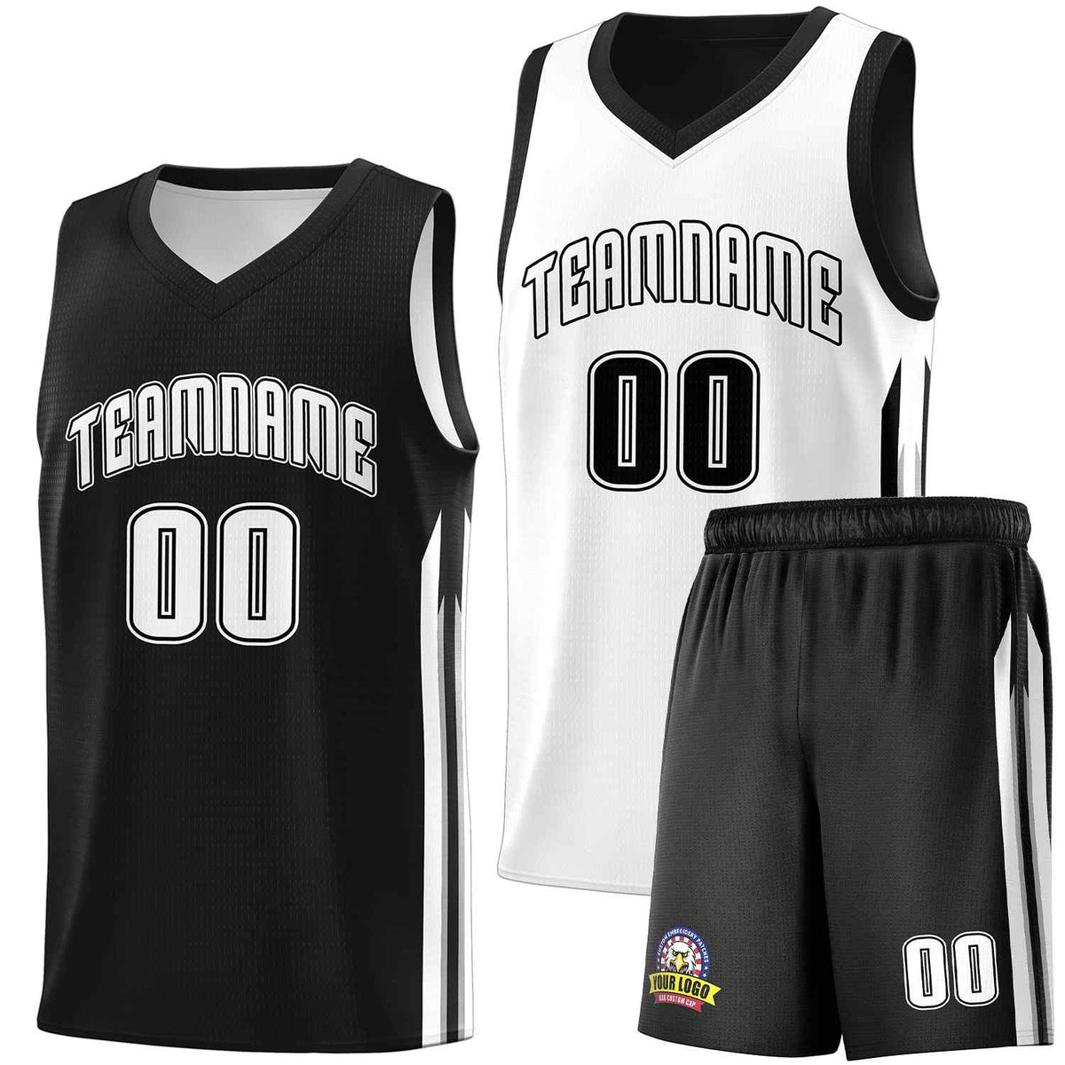 Custom Black White Double SideKits Men Basketball Jersey | KXKSHOP
