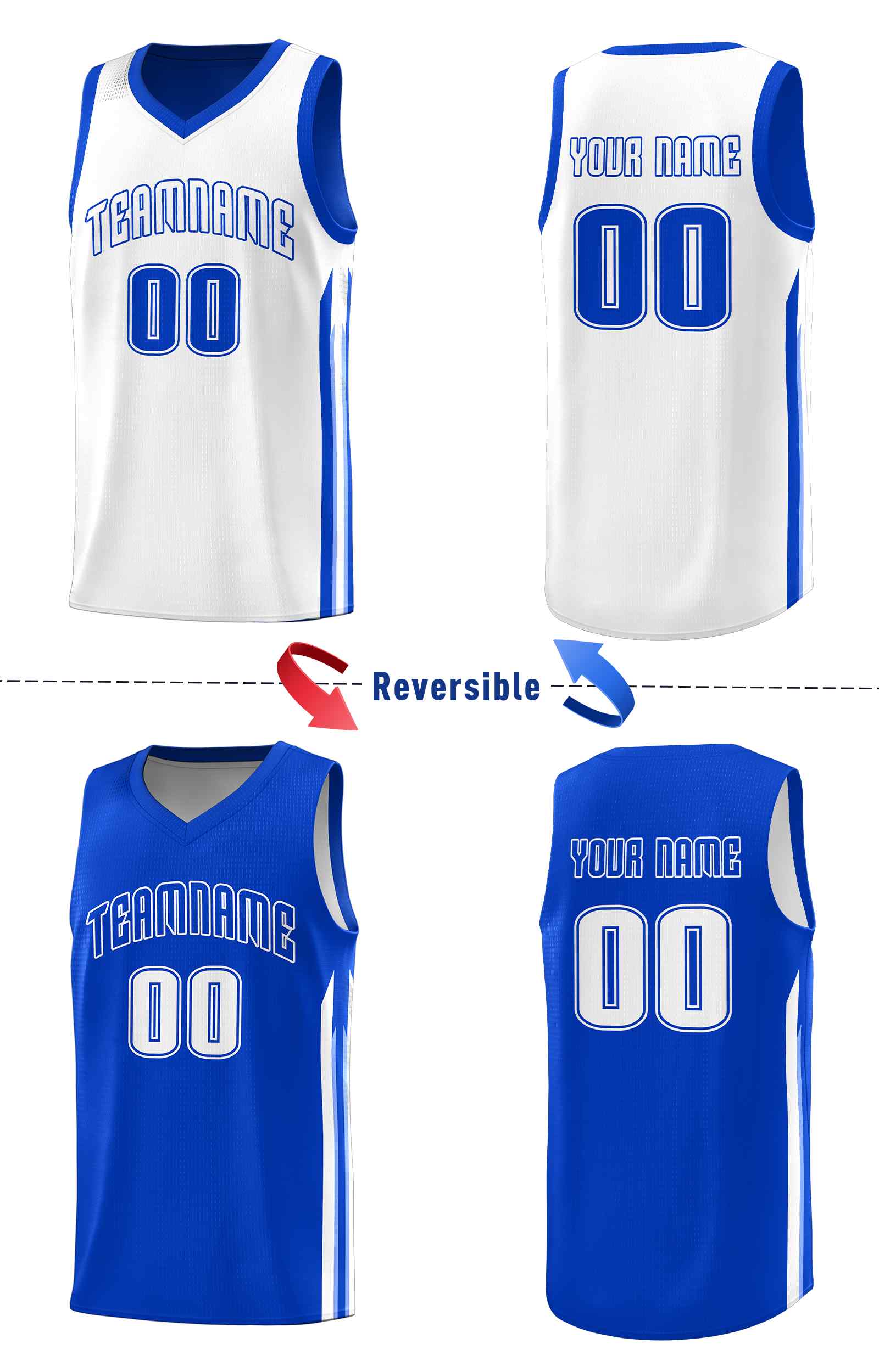 Maillot de basket-ball personnalisé Royal White Double SideKits pour homme
