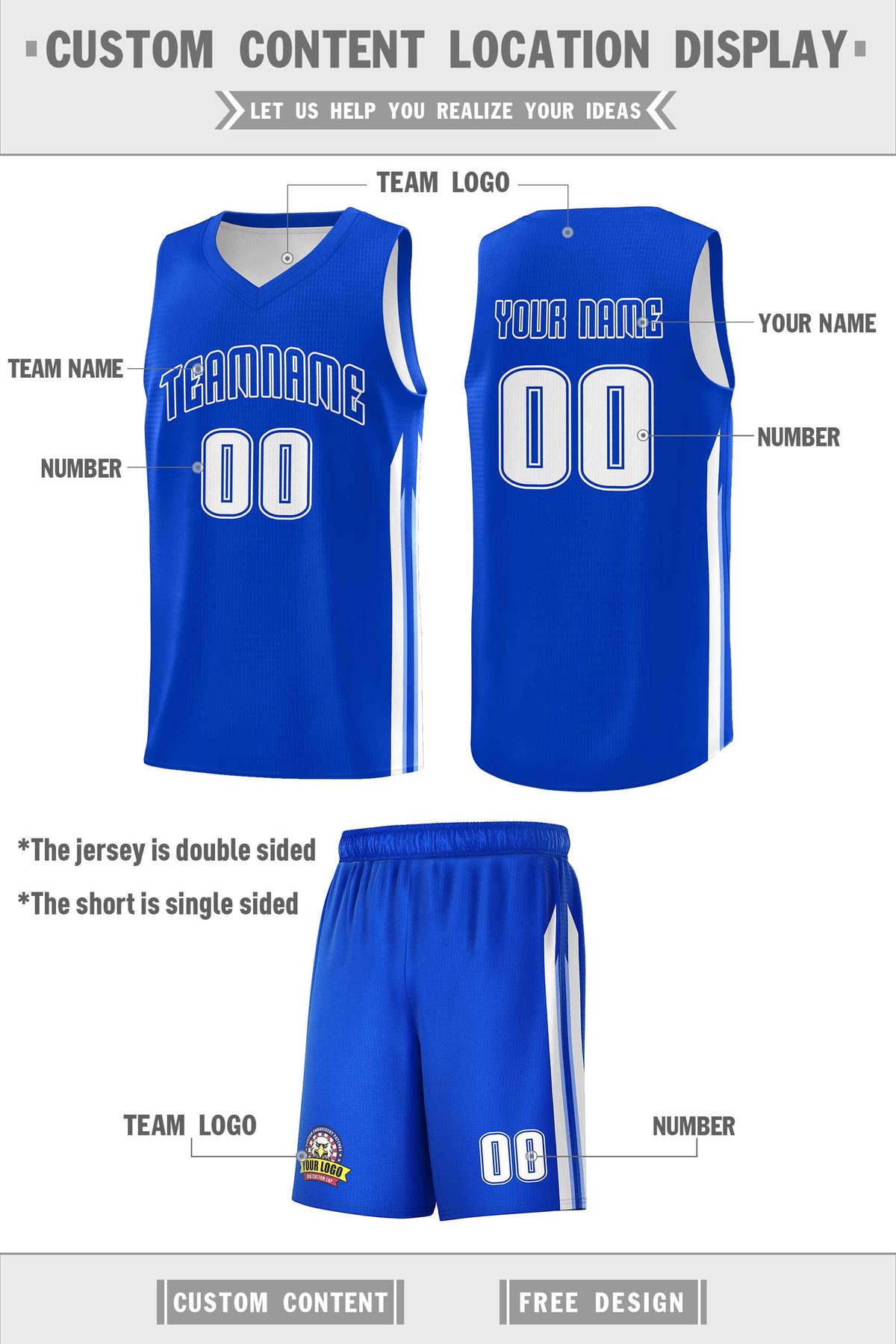 Custom Royal White Double SideKits Men Basketball Jersey