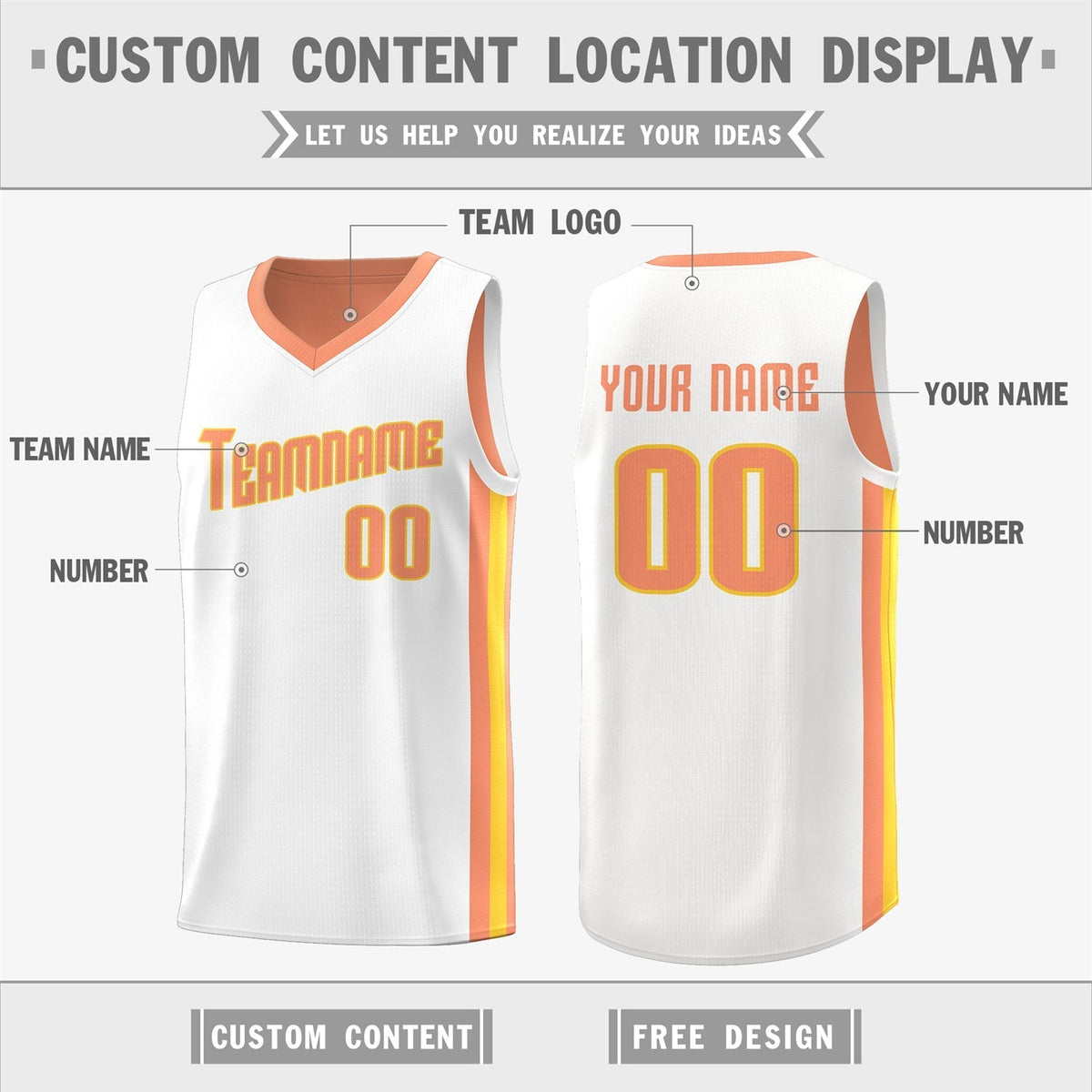 Custom White Orange Double Side Tops Basketball Jersey | KXKSHOP