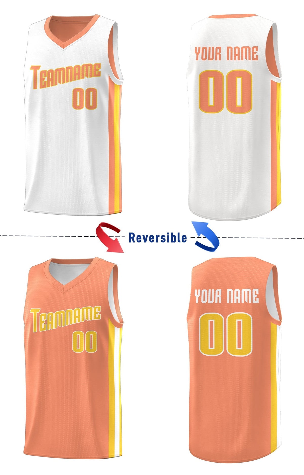 Custom White Orange Double Side Tops Basketball Jersey | KXKSHOP