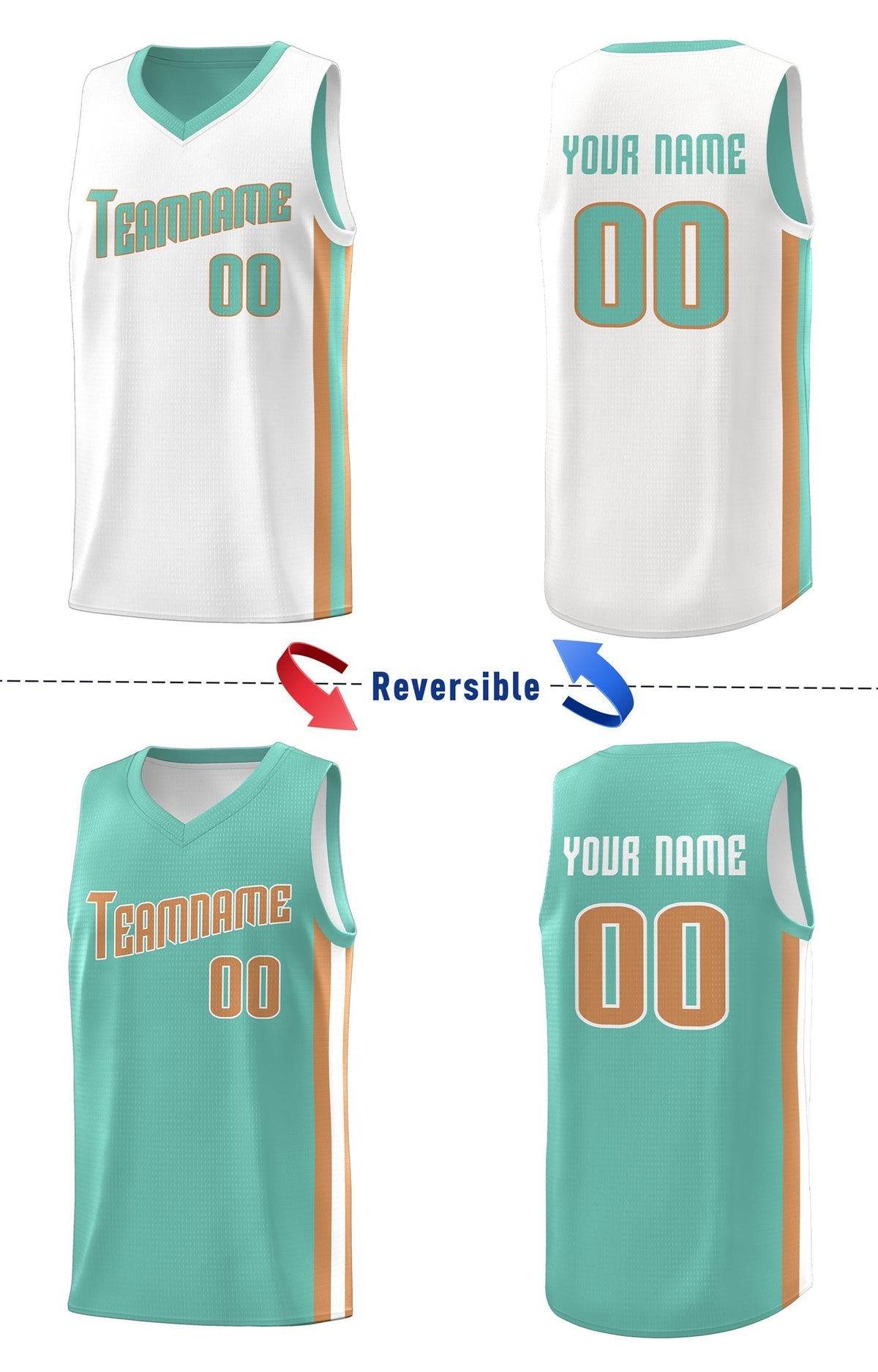Custom White Orange Double Side Tops Basketball Jersey | KXKSHOP