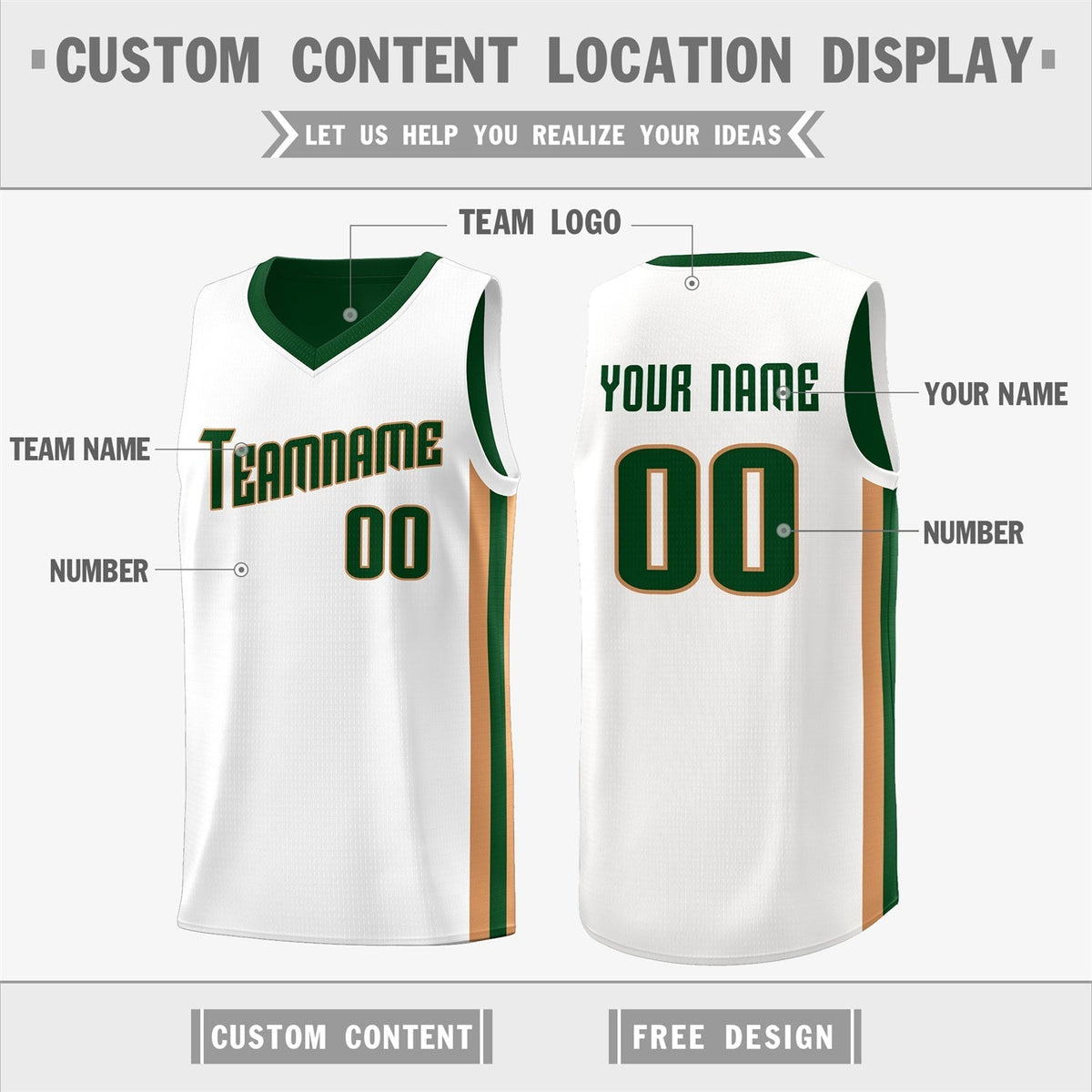 Custom Green White-Khaki Double Side Tops Basketball Jersey