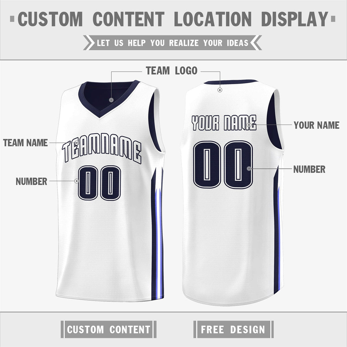 Custom Navy White Double Side Tops Men Training Basketball Jersey
