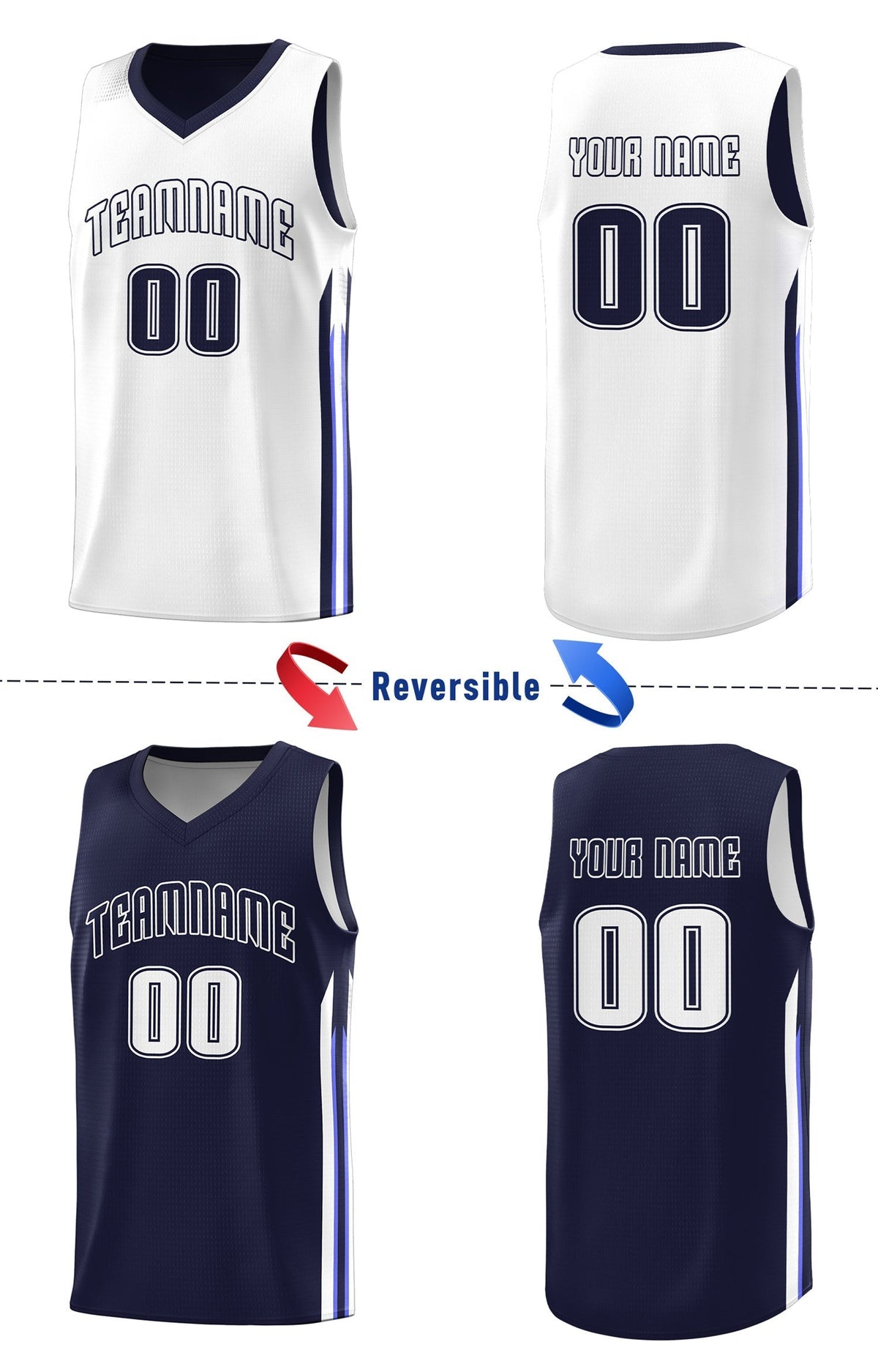 Custom Navy White Double Side Tops Men Training Basketball Jersey