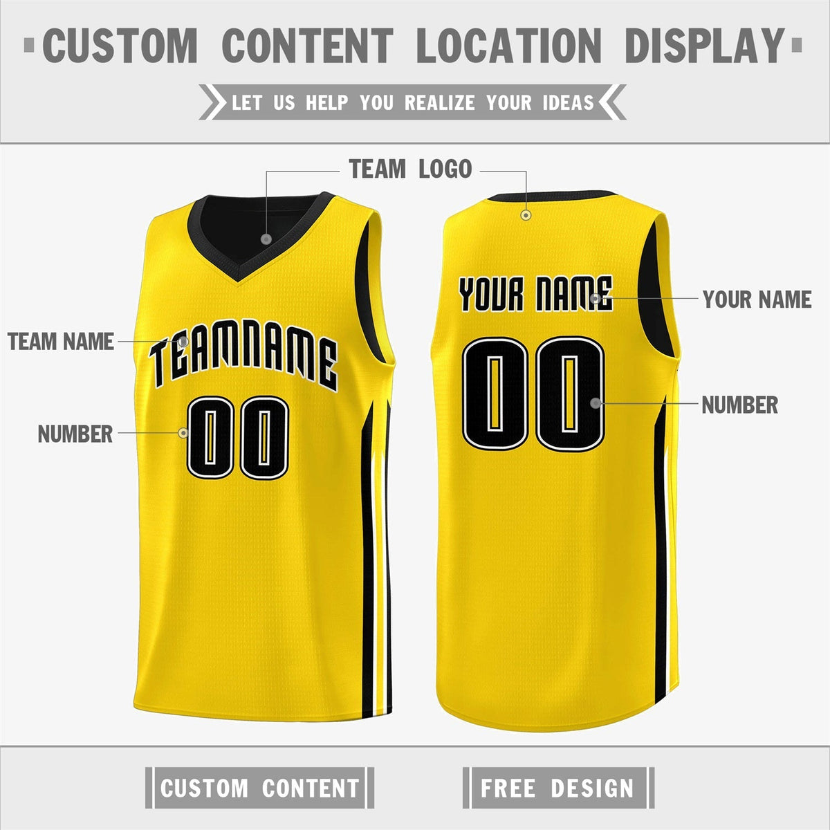 Custom Black Yellow Double Side Tops Men Training Basketball Jersey