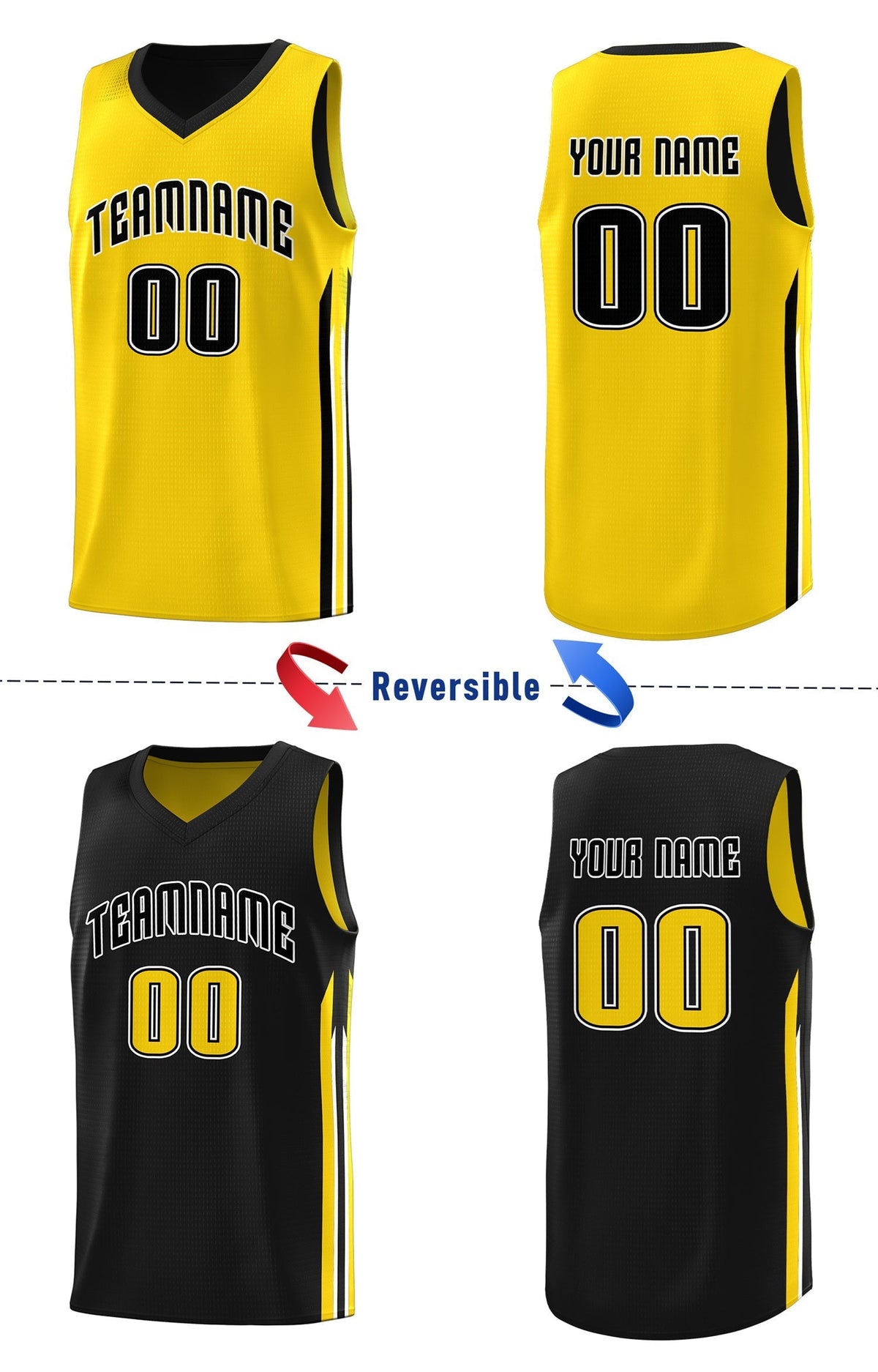 Custom Black Yellow Double Side Tops Men Training Basketball Jersey