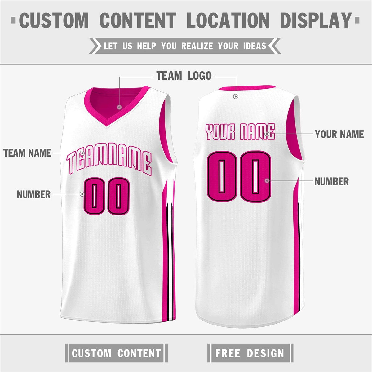 Custom Pink White Double Side Tops Men Training Basketball Jersey