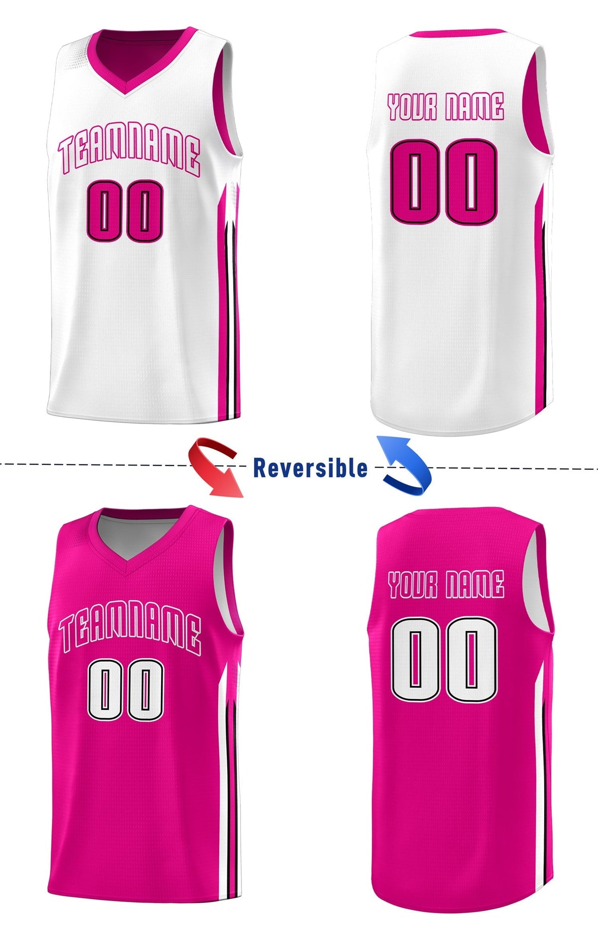 Custom Pink White Double Side Tops Men Training Basketball Jersey