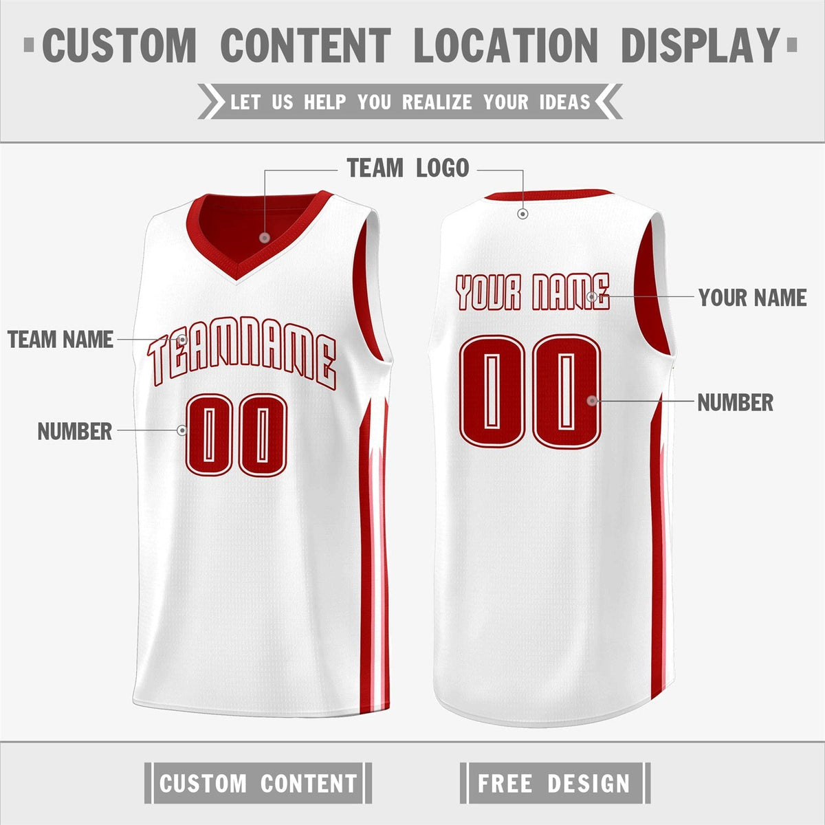 Custom Red White Double Side Tops Men Training Basketball Jersey
