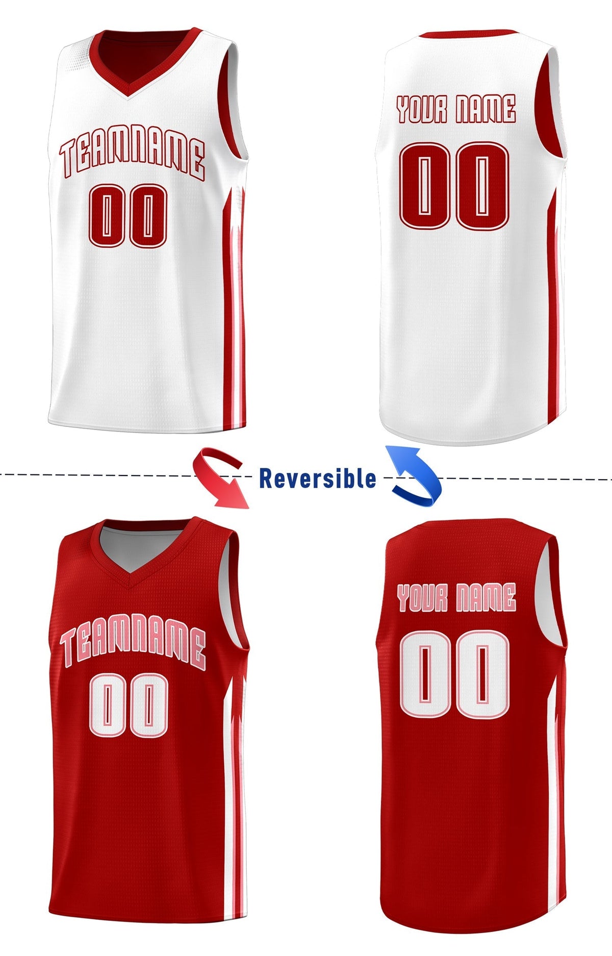 Custom Red White Double Side Tops Men Training Basketball Jersey