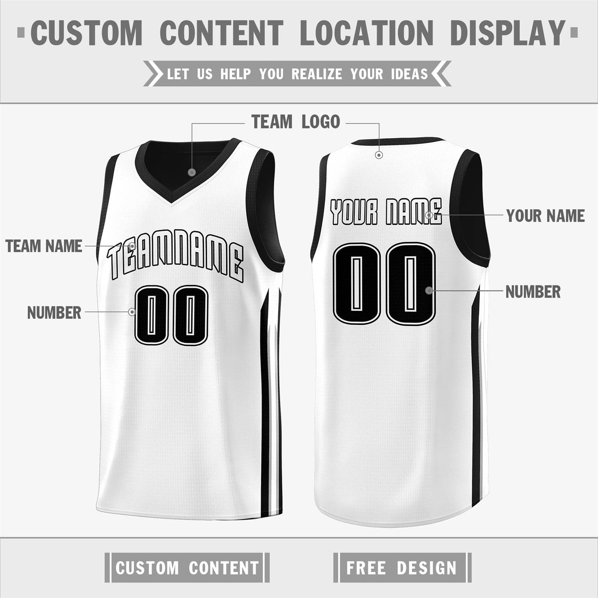 Custom Black White Double Side Tops Men Training Basketball Jersey