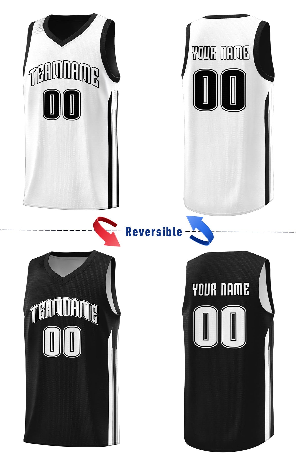 Custom Black White Double Side Tops Men Training Basketball Jersey