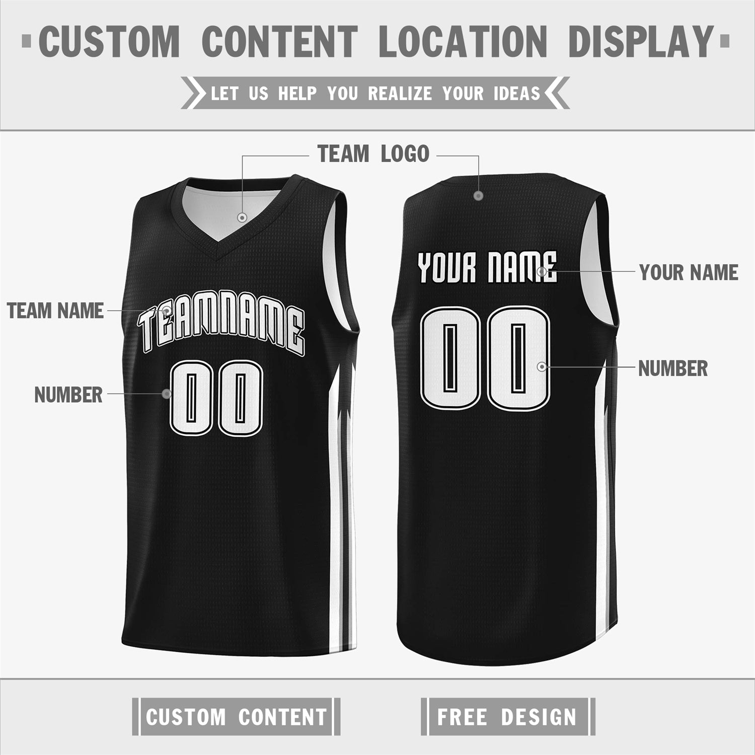 Custom Black White Double Side Tops Men Training Basketball Jersey