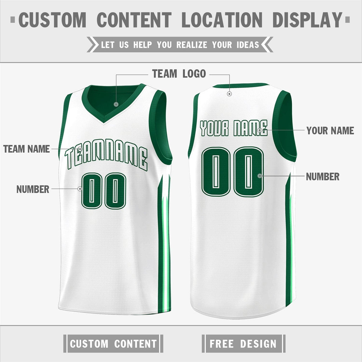 Custom Green White Double Side Tops Men Training Basketball Jersey