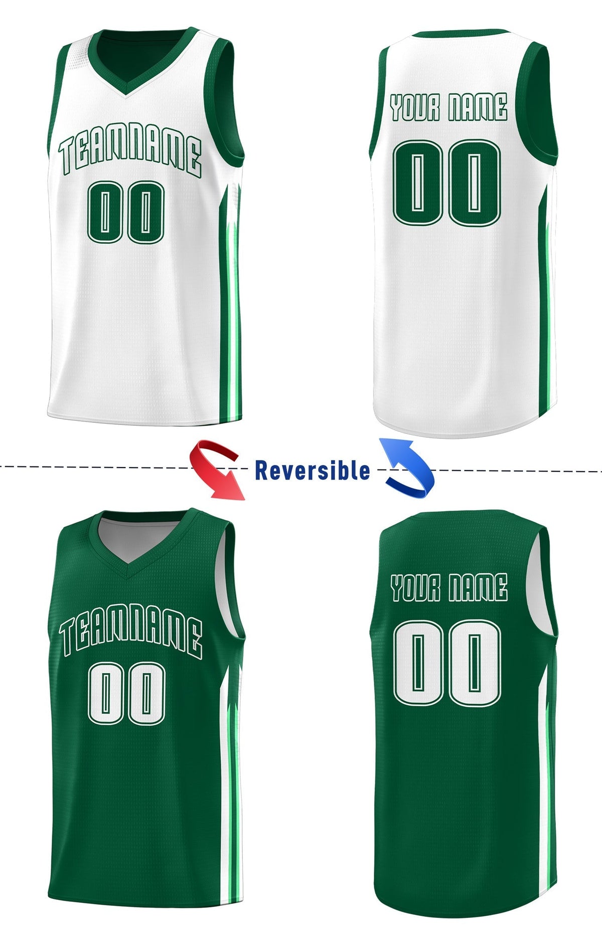 Custom Green White Double Side Tops Men Training Basketball Jersey
