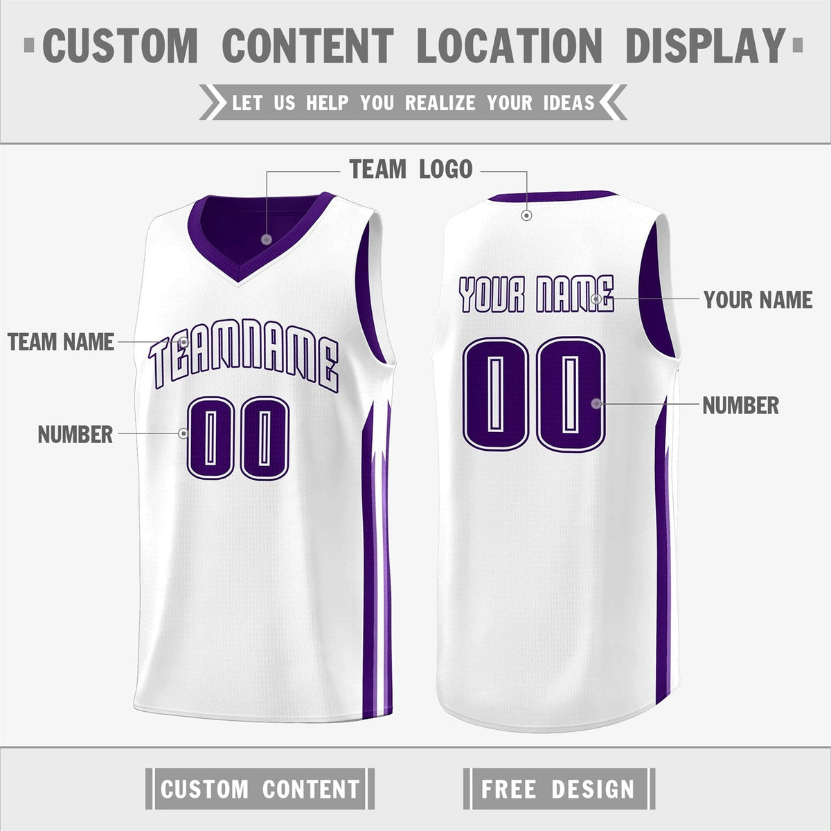 Custom Purple White Double Side Tops Men Training Basketball Jersey