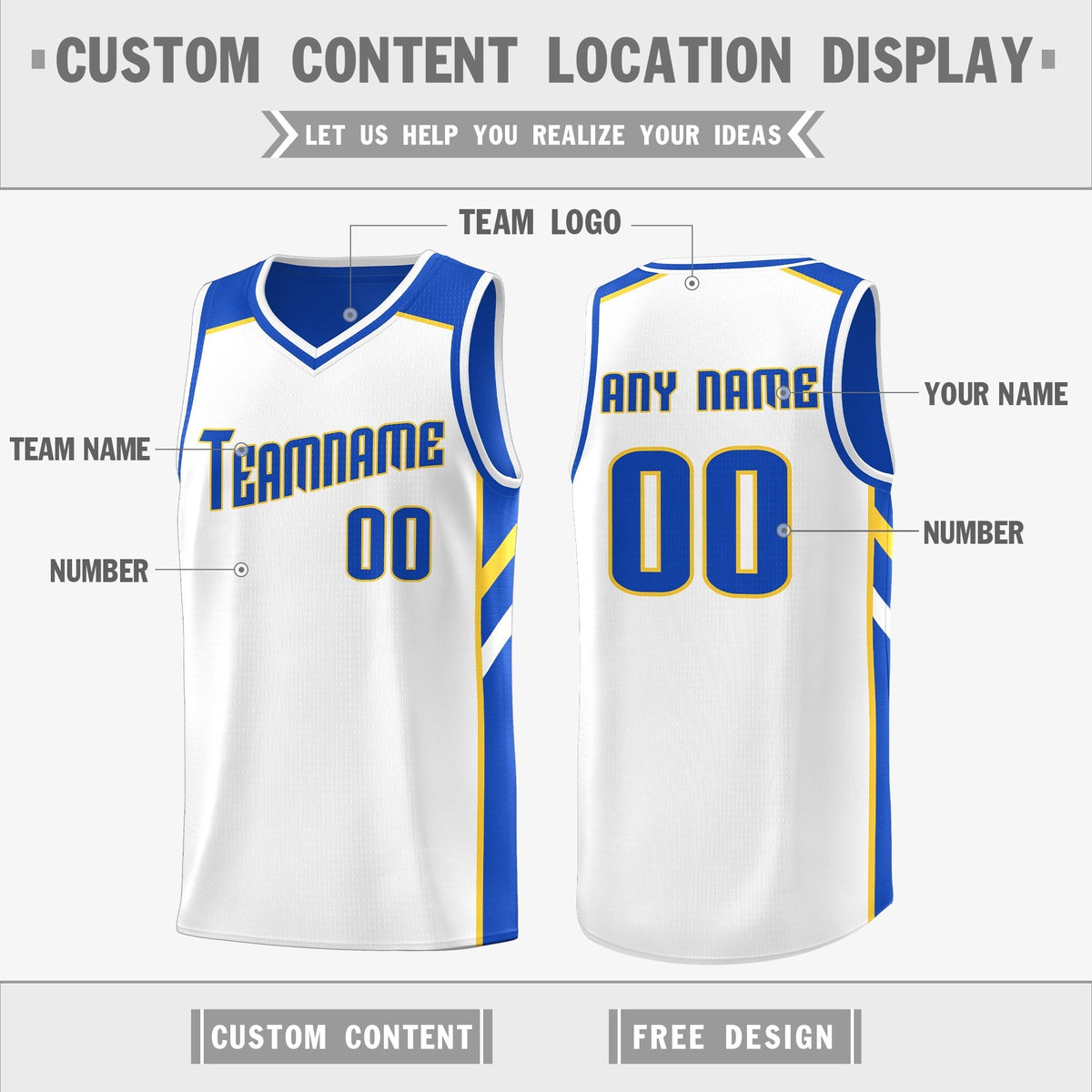 Custom Royal White-Yellow Double Side Tops Fashion Basketball Jersey | KXKSHOP