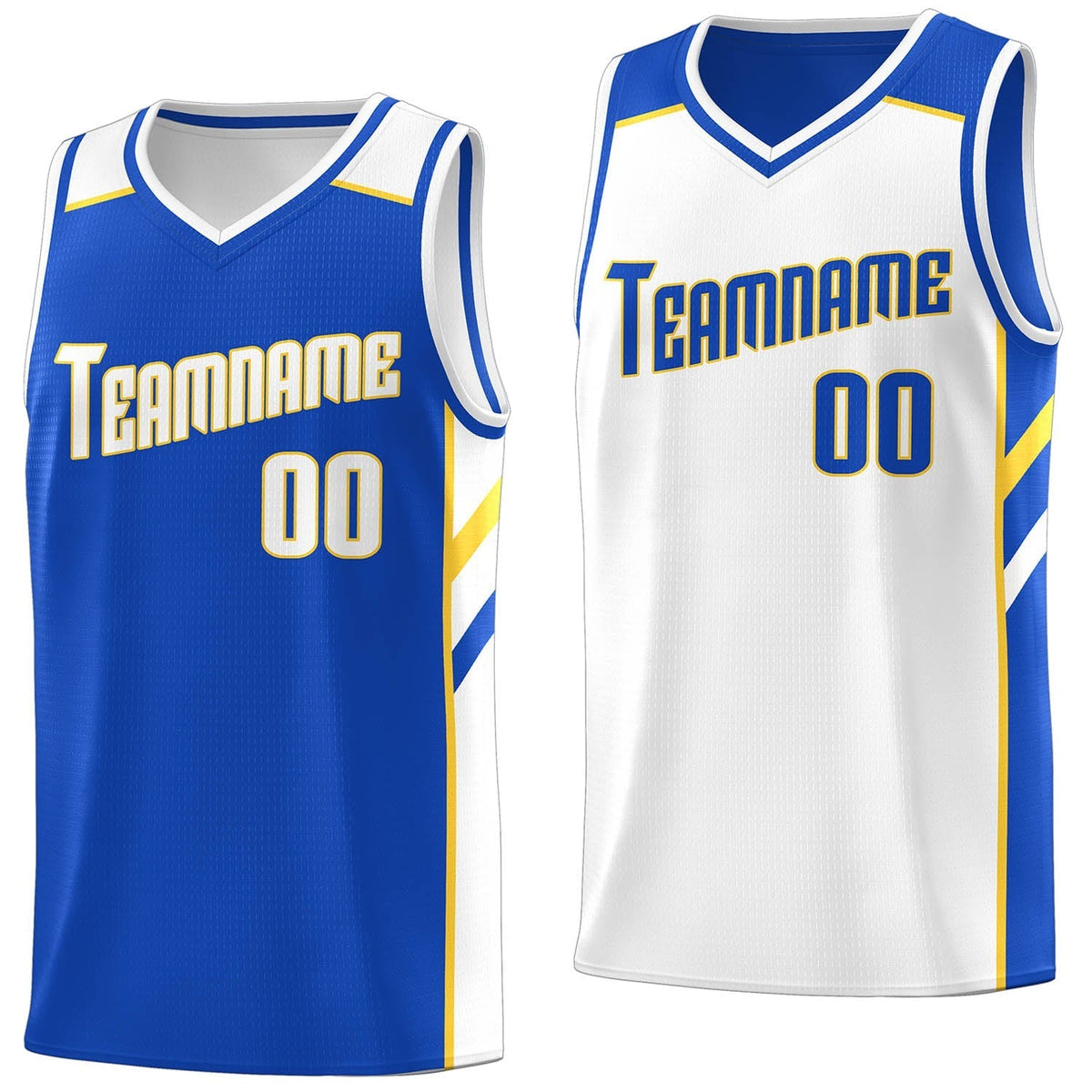 Custom Royal White-Yellow Double Side Tops Fashion Basketball Jersey | KXKSHOP