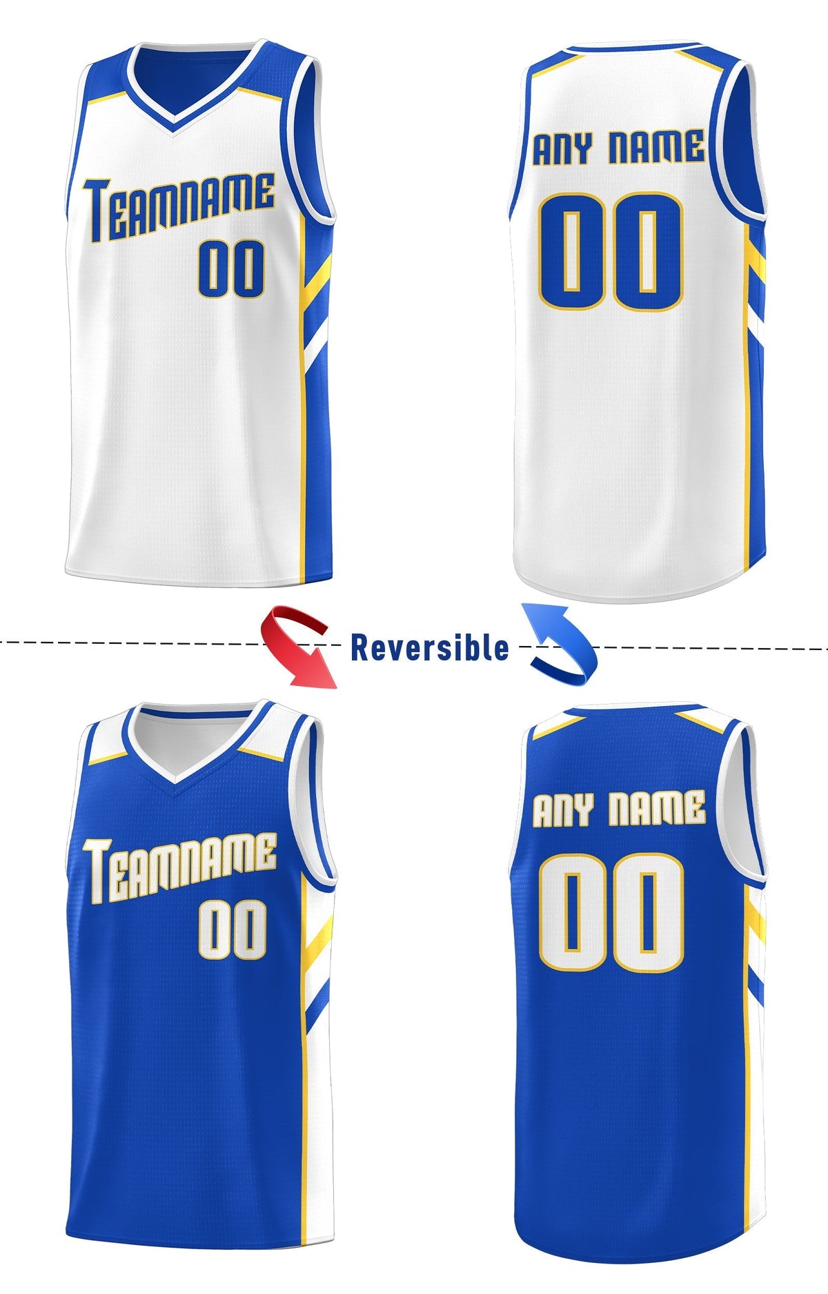 Custom Royal White-Yellow Double Side Tops Fashion Basketball Jersey | KXKSHOP