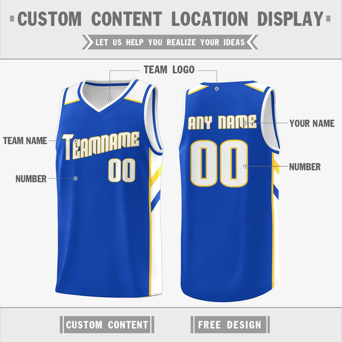 Custom Royal White-Yellow Double Side Tops Fashion Basketball Jersey | KXKSHOP