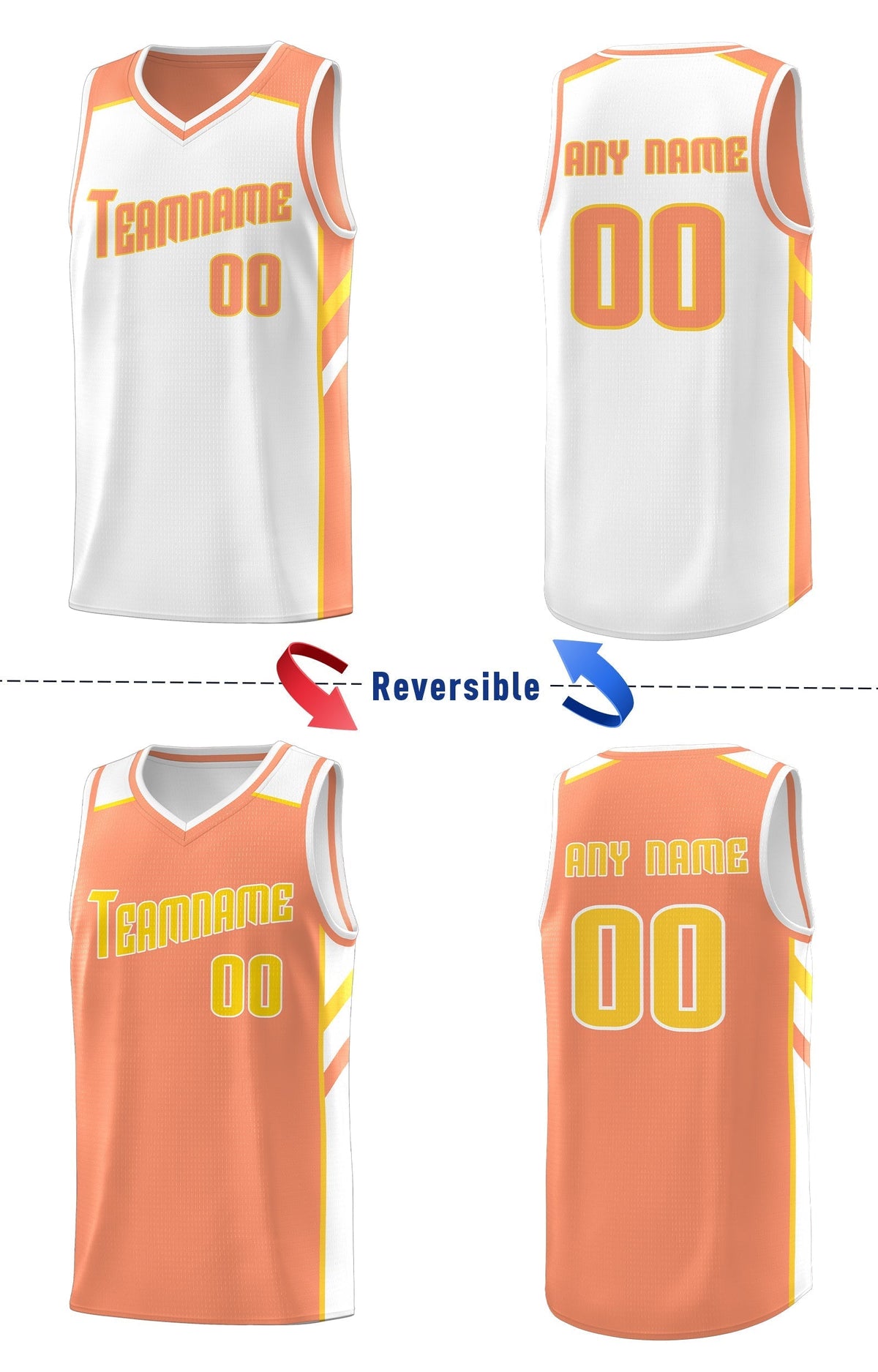 Custom Royal White-Yellow Double Side Tops Fashion Basketball Jersey | KXKSHOP