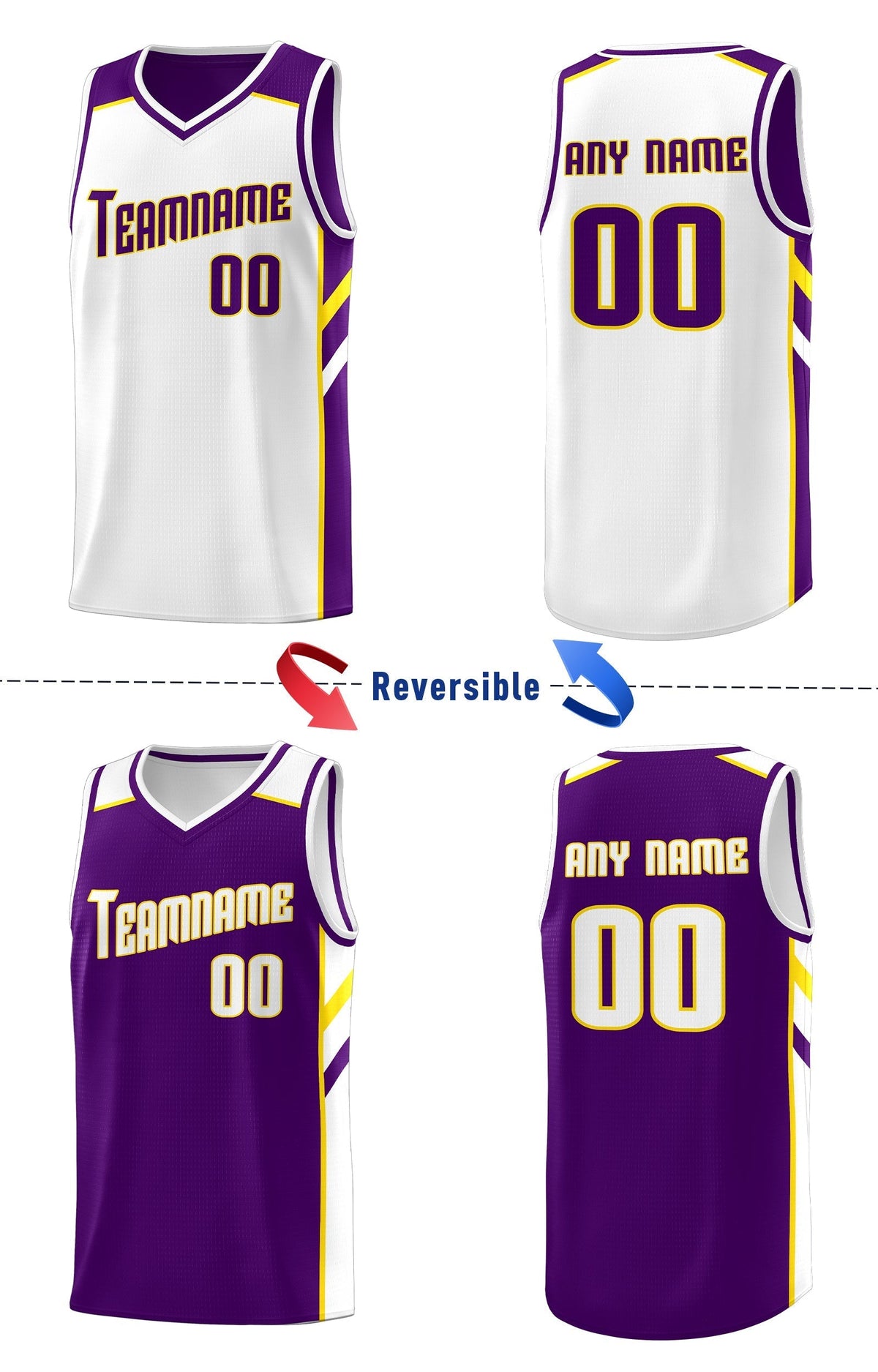 Custom Royal White-Yellow Double Side Tops Fashion Basketball Jersey | KXKSHOP