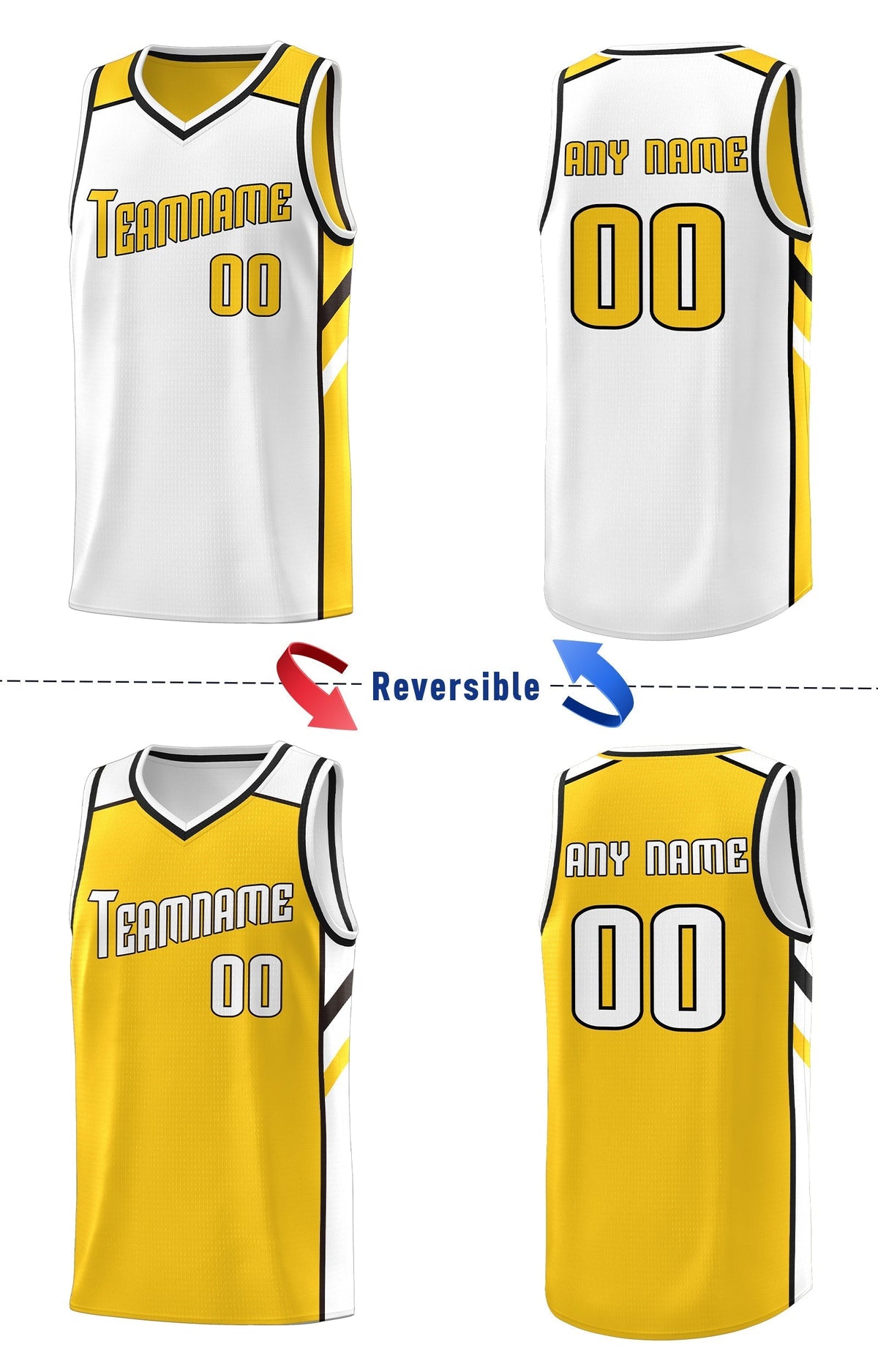 Custom Royal White-Yellow Double Side Tops Fashion Basketball Jersey | KXKSHOP