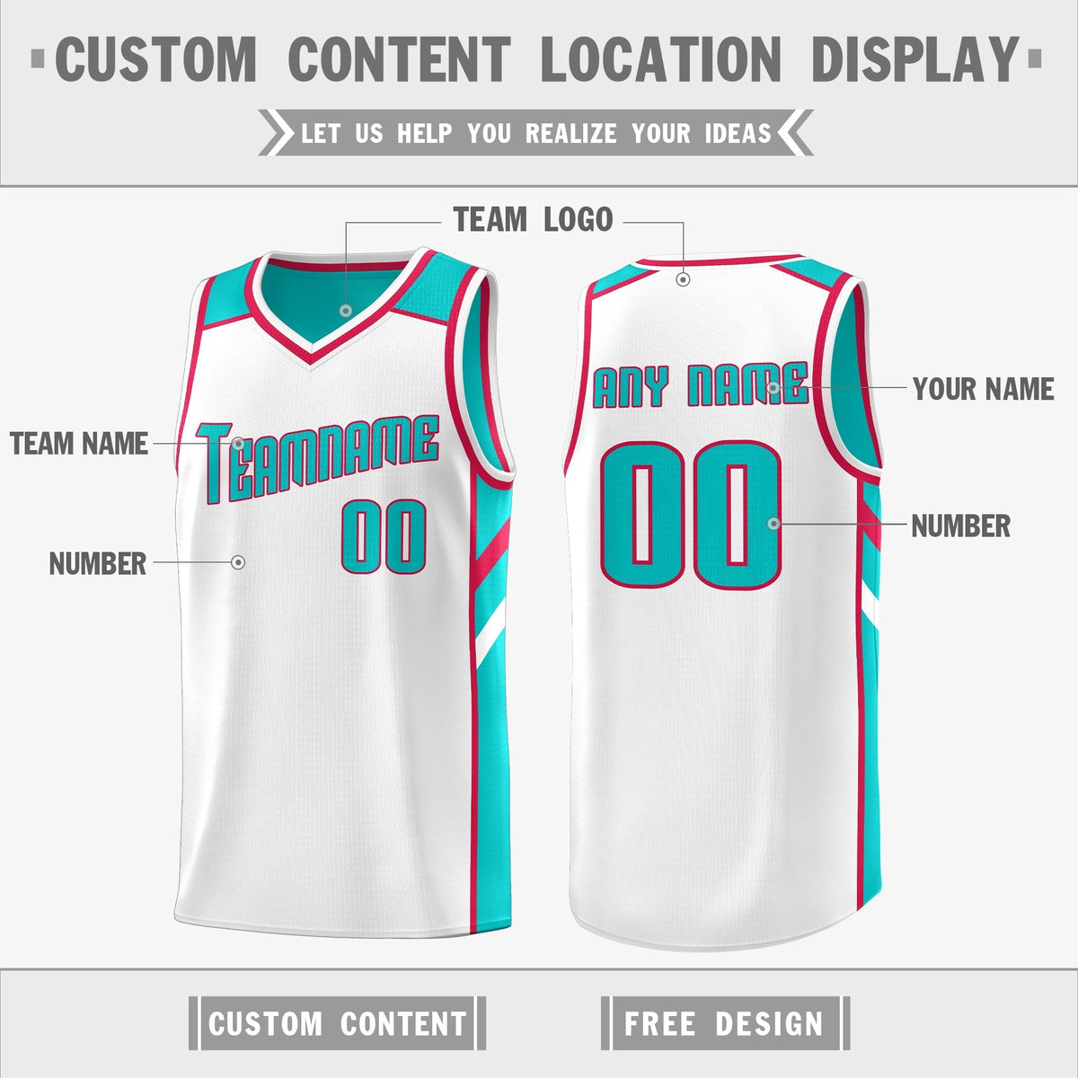 Custom Light Green White Double Side Tops Casual Basketball Jersey