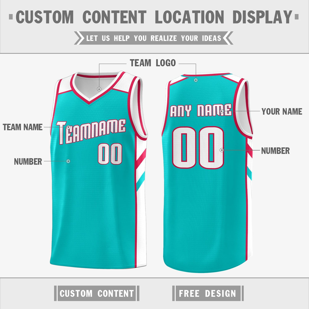 Custom Light Green White Double Side Tops Casual Basketball Jersey