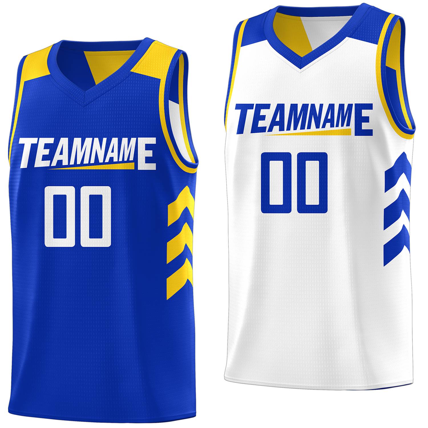 Benutzerdefiniertes königsweißes, wendbares Basketballtrikot mit doppelseitigen Oberteilen