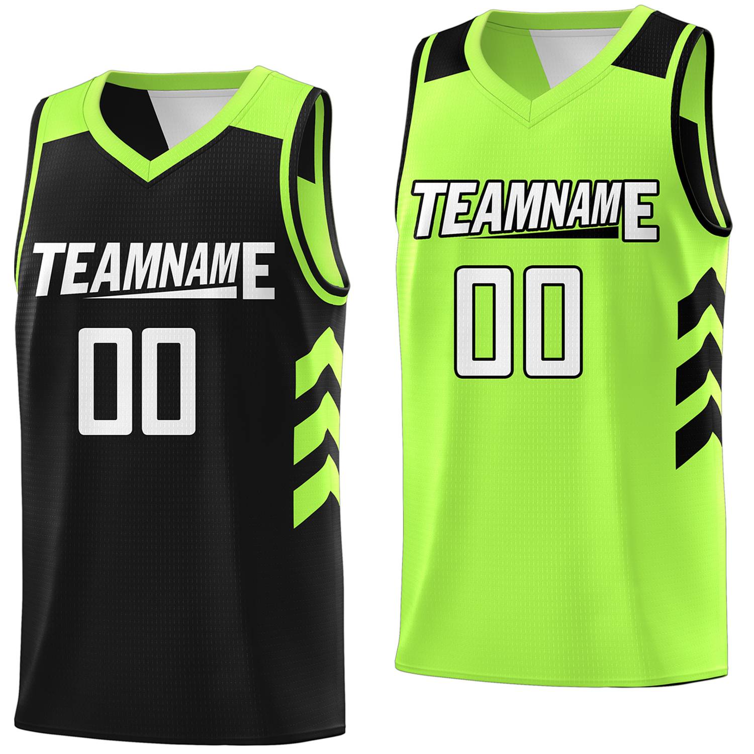 Benutzerdefinierte schwarz neongrün reversible Doppelseite Tops Basketball Jersey