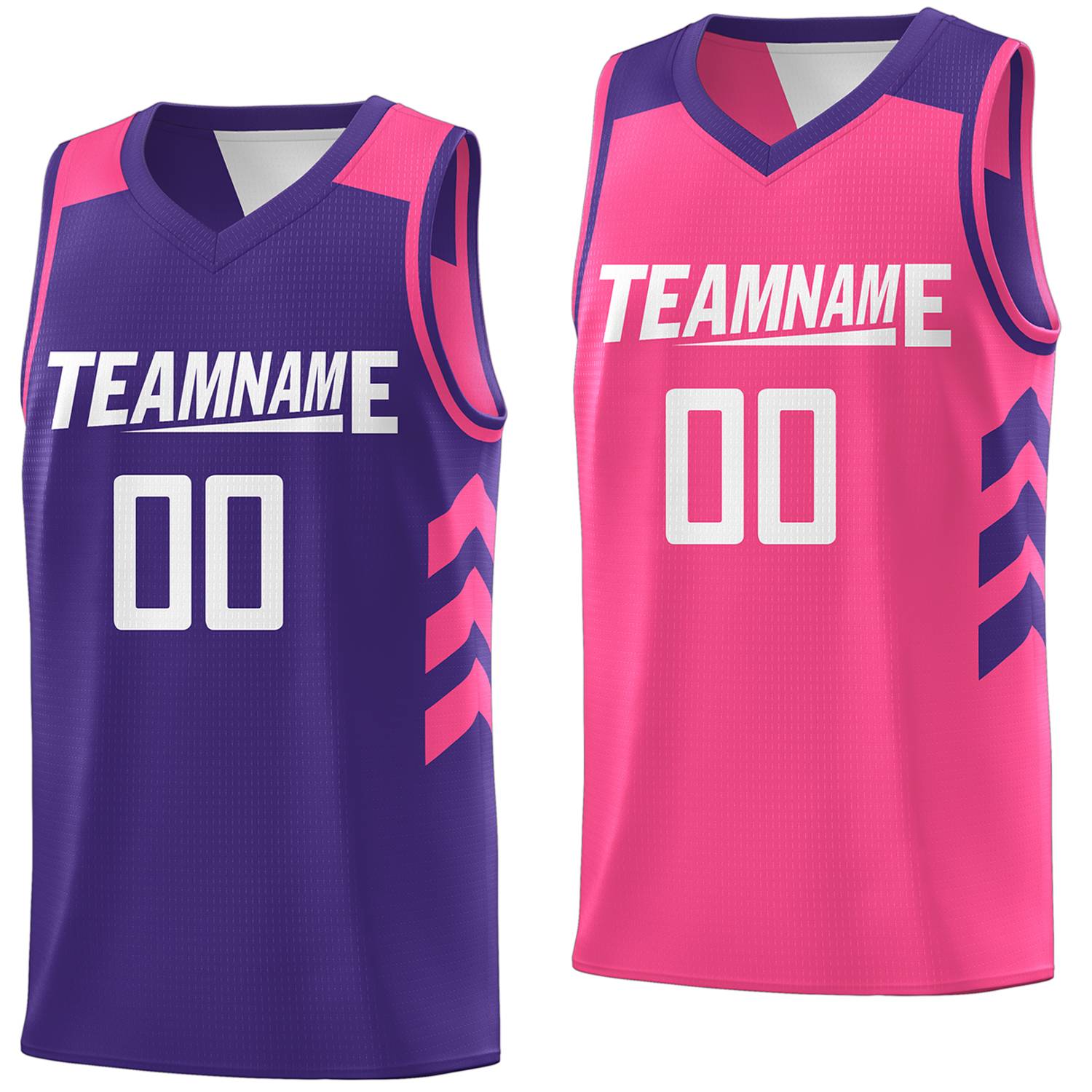 Benutzerdefinierte Lila Rosa-Weiß Reversible Doppel Seite Tops Basketball Jersey