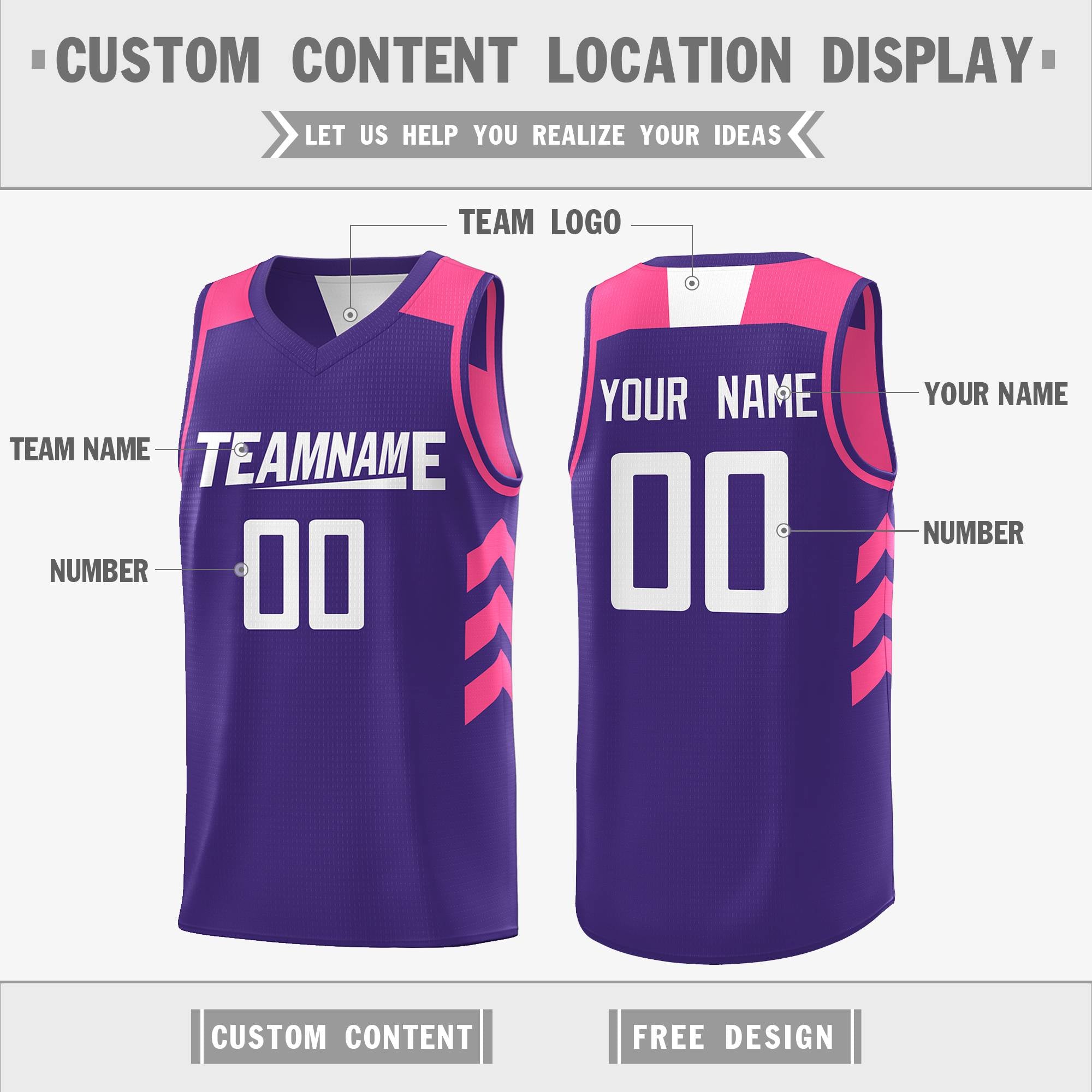 Benutzerdefinierte Lila Rosa-Weiß Reversible Doppel Seite Tops Basketball Jersey