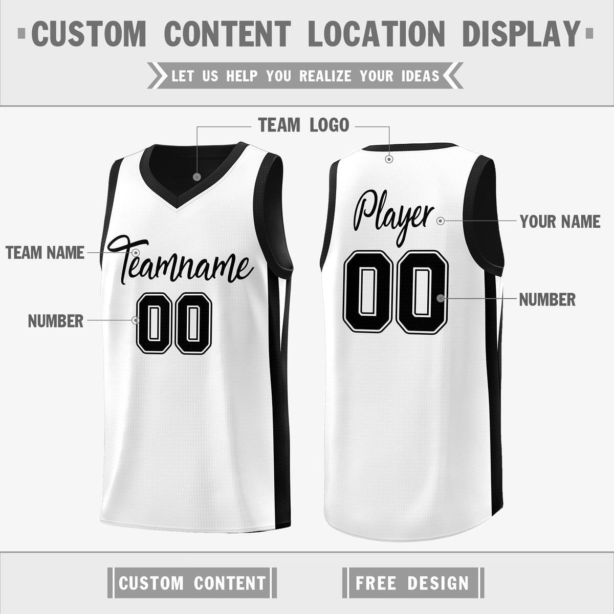 Custom Black White Double Side Tops Athletic Basketball Jersey