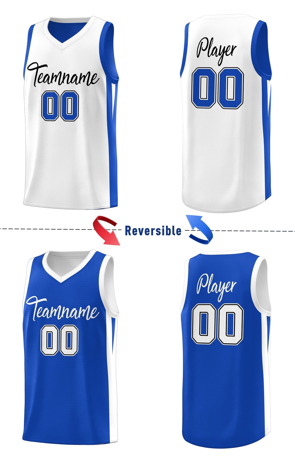 Custom Royal White Double Side Tops Athletic Basketball Jersey