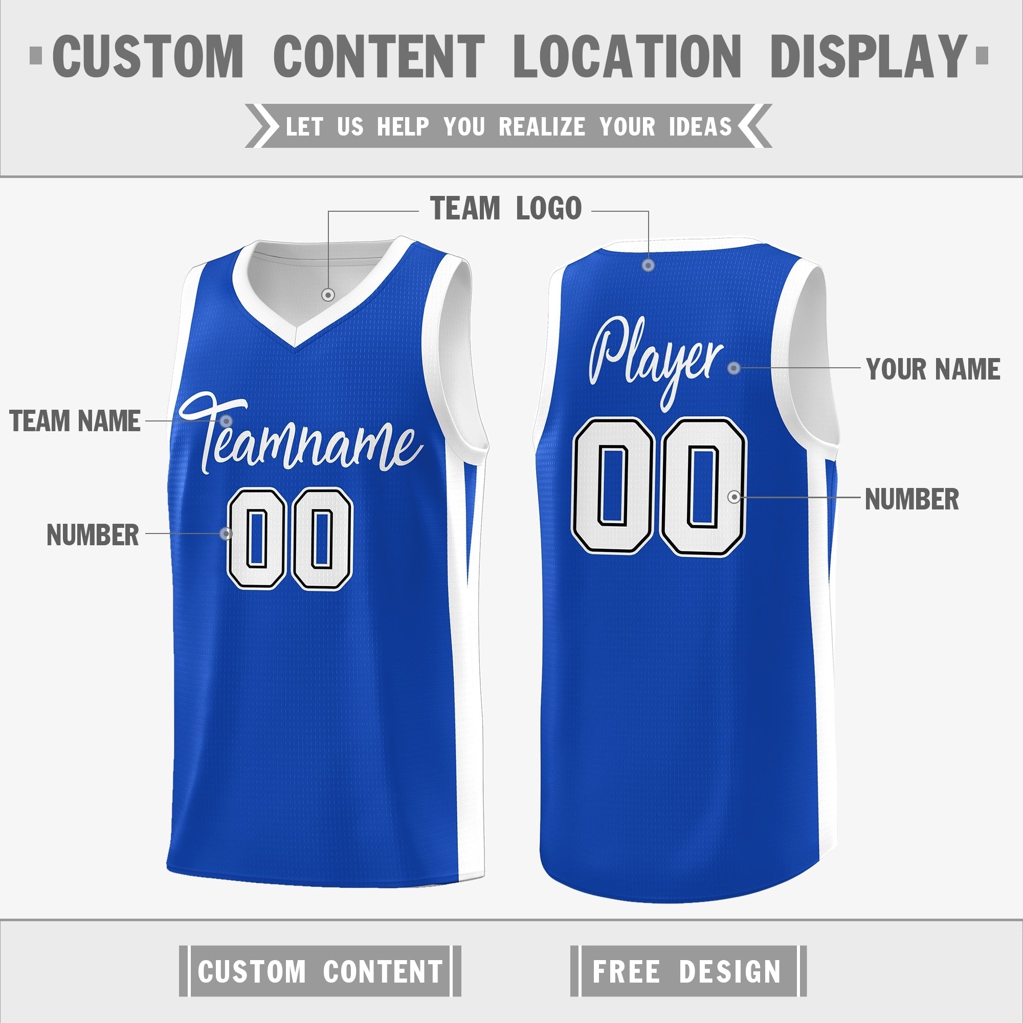 Benutzerdefinierte Royal White Double Side Tops Athletic Basketball Jersey