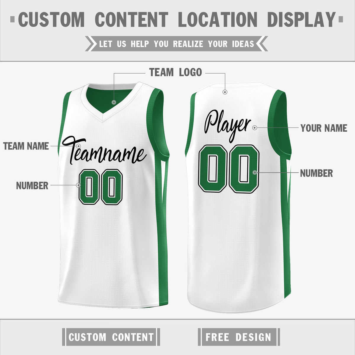 Custom Green White Double Side Tops Athletic Basketball Jersey