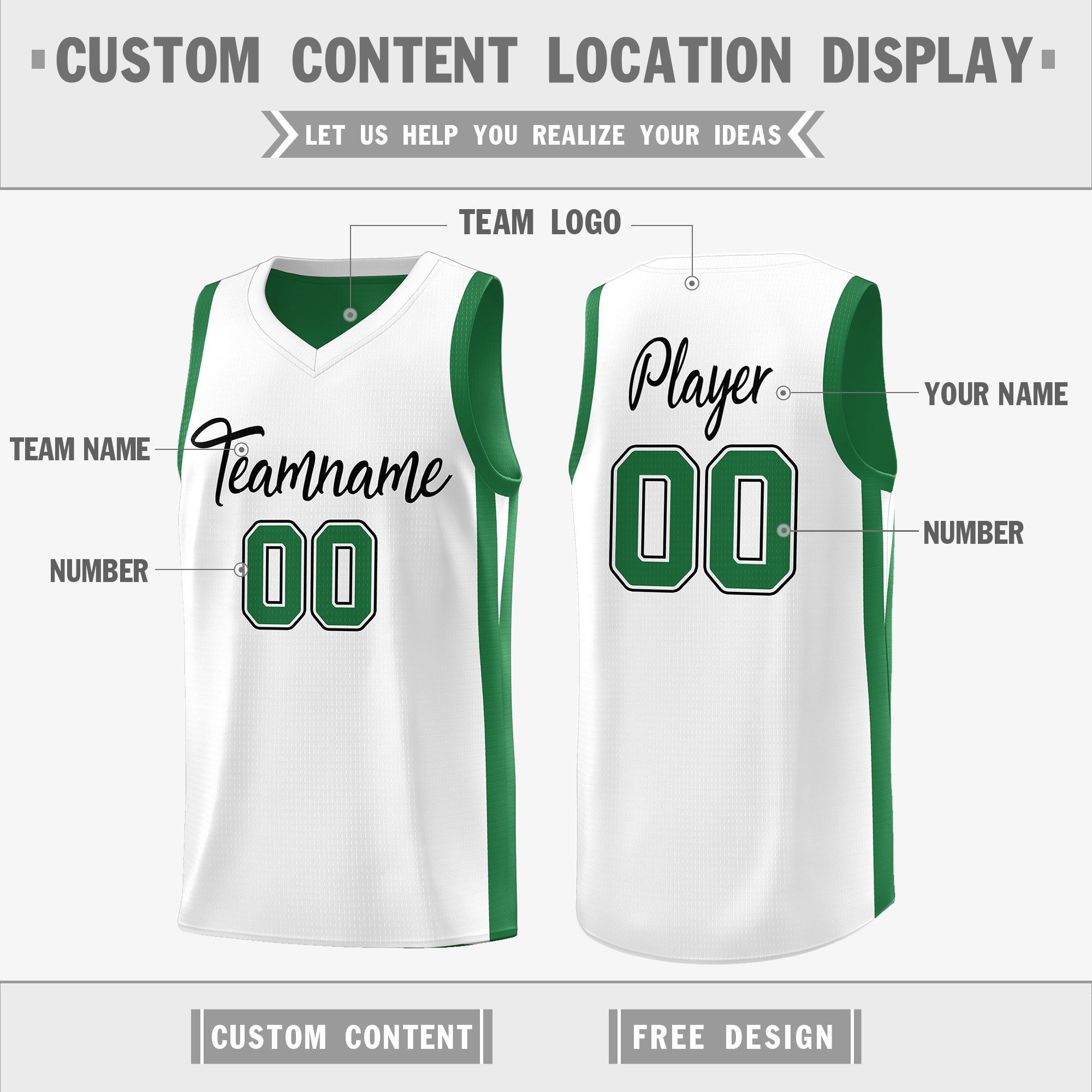 Benutzerdefinierte grün weiß doppelseitig Tops Athletic Basketball Jersey