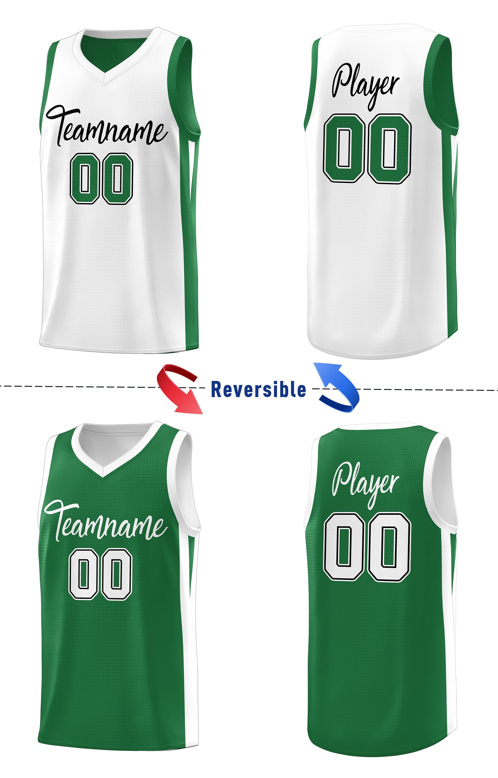 Benutzerdefinierte grün weiß doppelseitig Tops Athletic Basketball Jersey